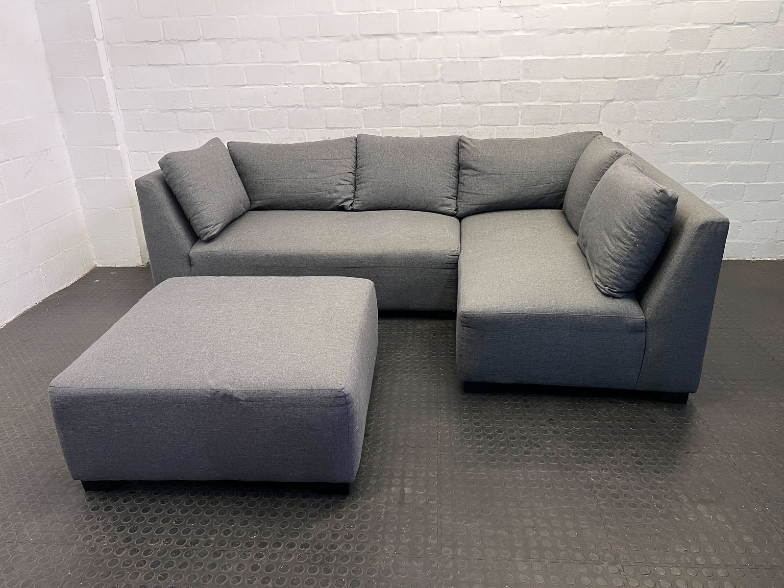 Modern L-Shaped Grey Fabric Couch with Ottoman