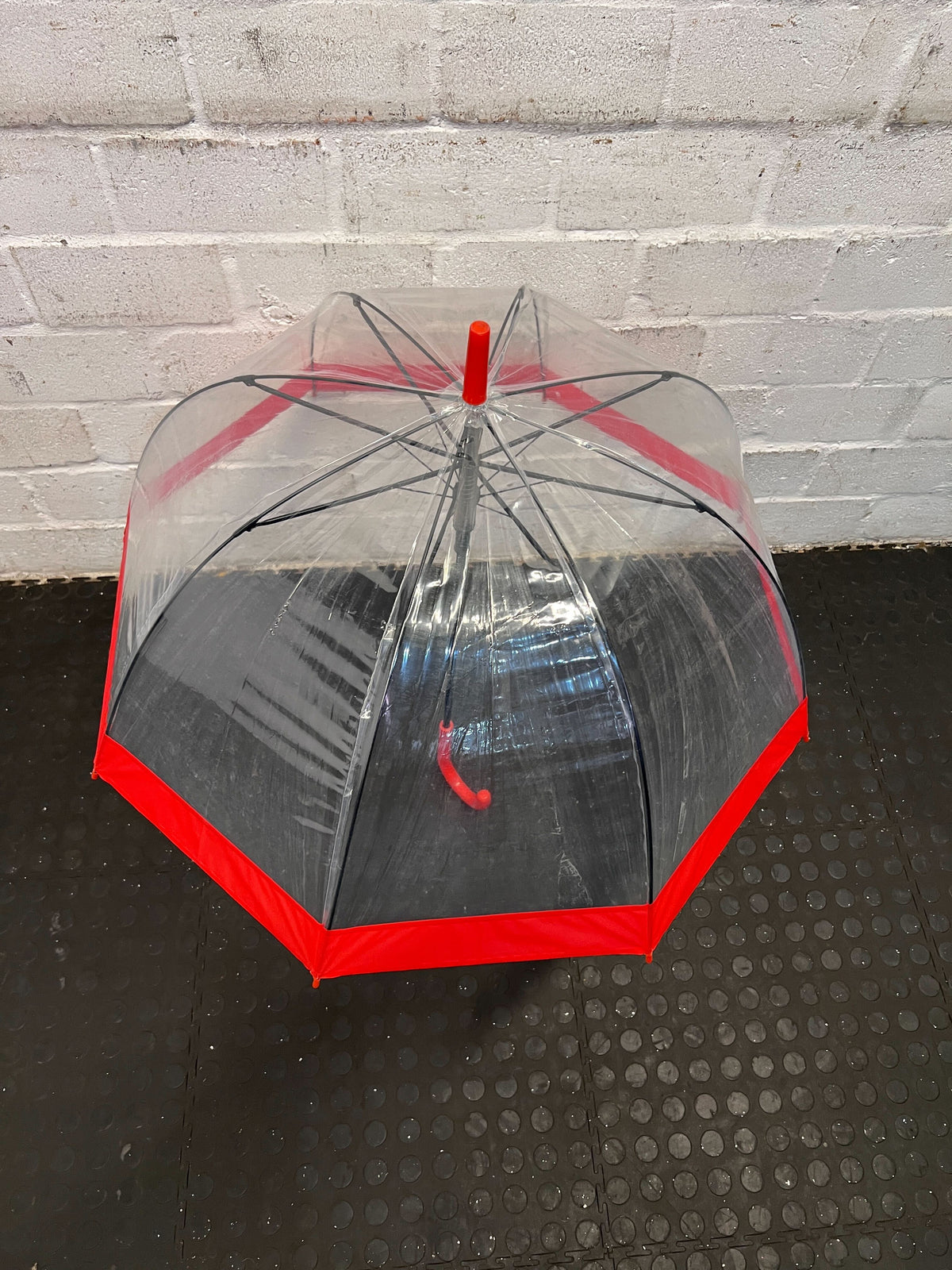 Clear Dome Red Trimmed Umbrella - Stylish & Functional - REDUCED - 2ndhandwarehouse.com