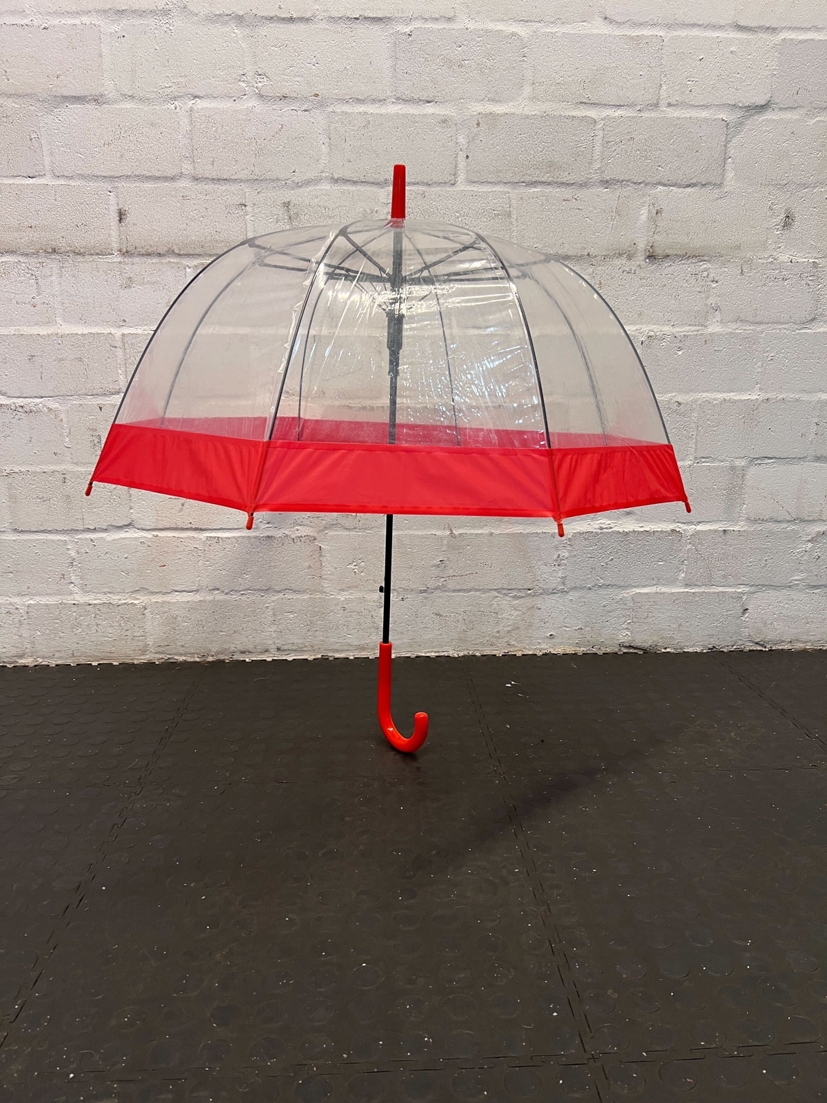 Clear Dome Red Trimmed Umbrella - Stylish & Functional - REDUCED - 2ndhandwarehouse.com