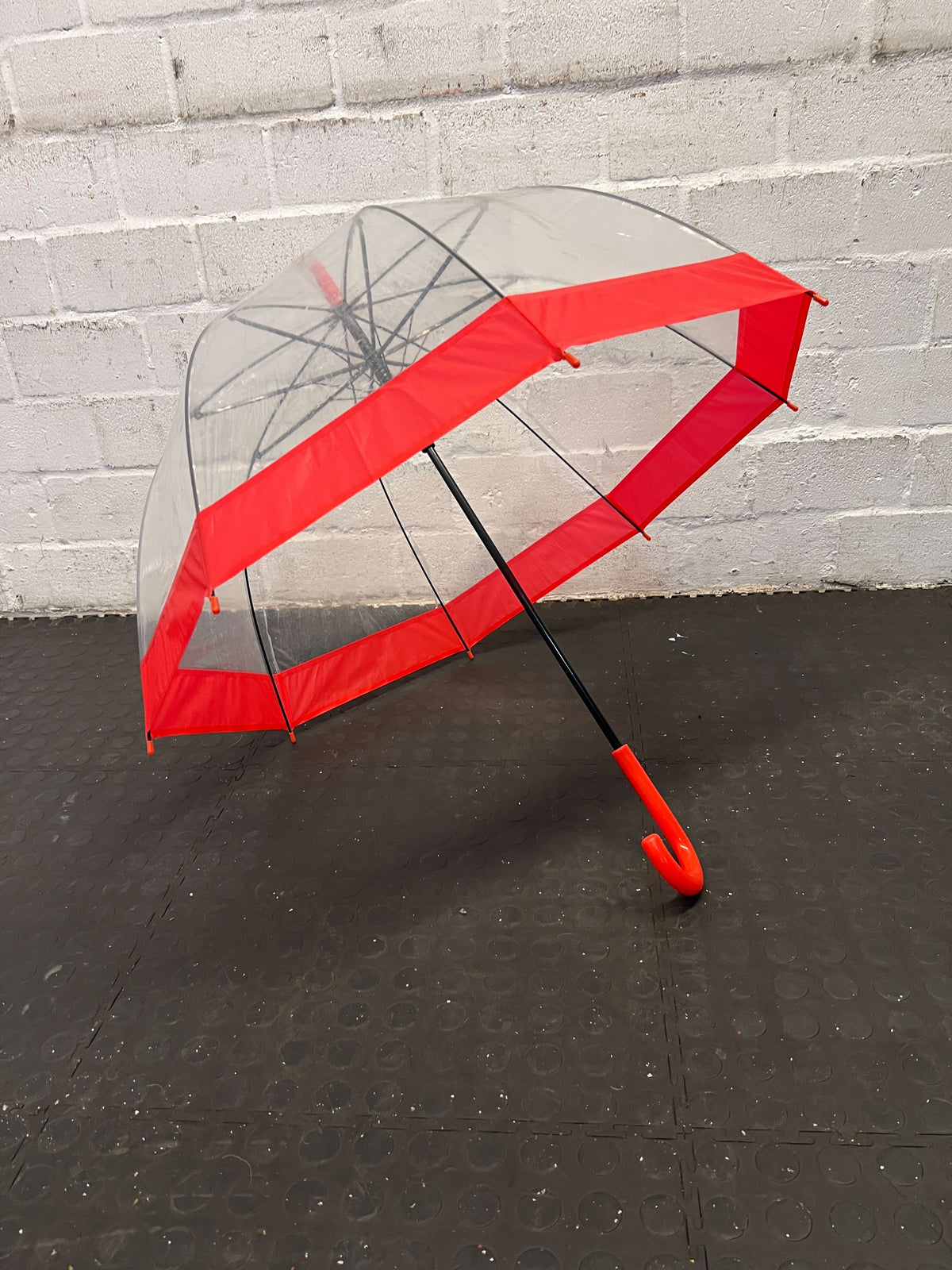 Clear Dome Red Trimmed Umbrella - Stylish & Functional - REDUCED - 2ndhandwarehouse.com