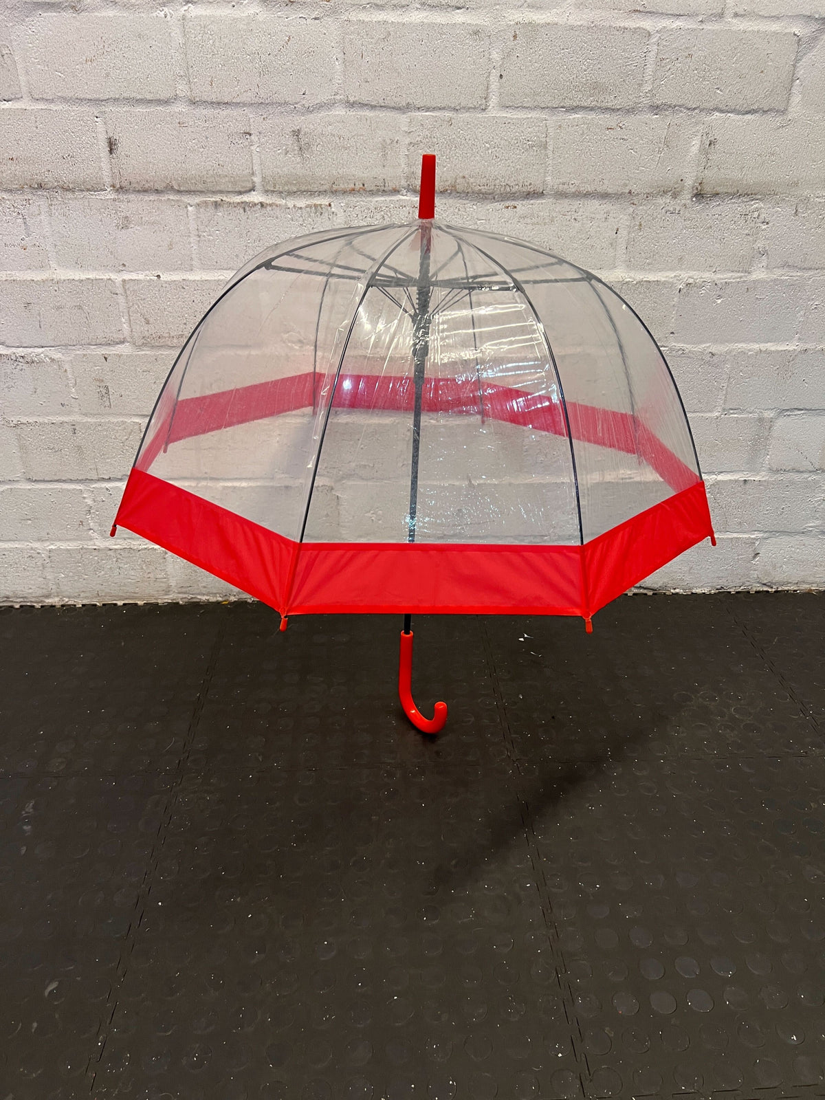 Clear Dome Red Trimmed Umbrella - Stylish & Functional - REDUCED - 2ndhandwarehouse.com