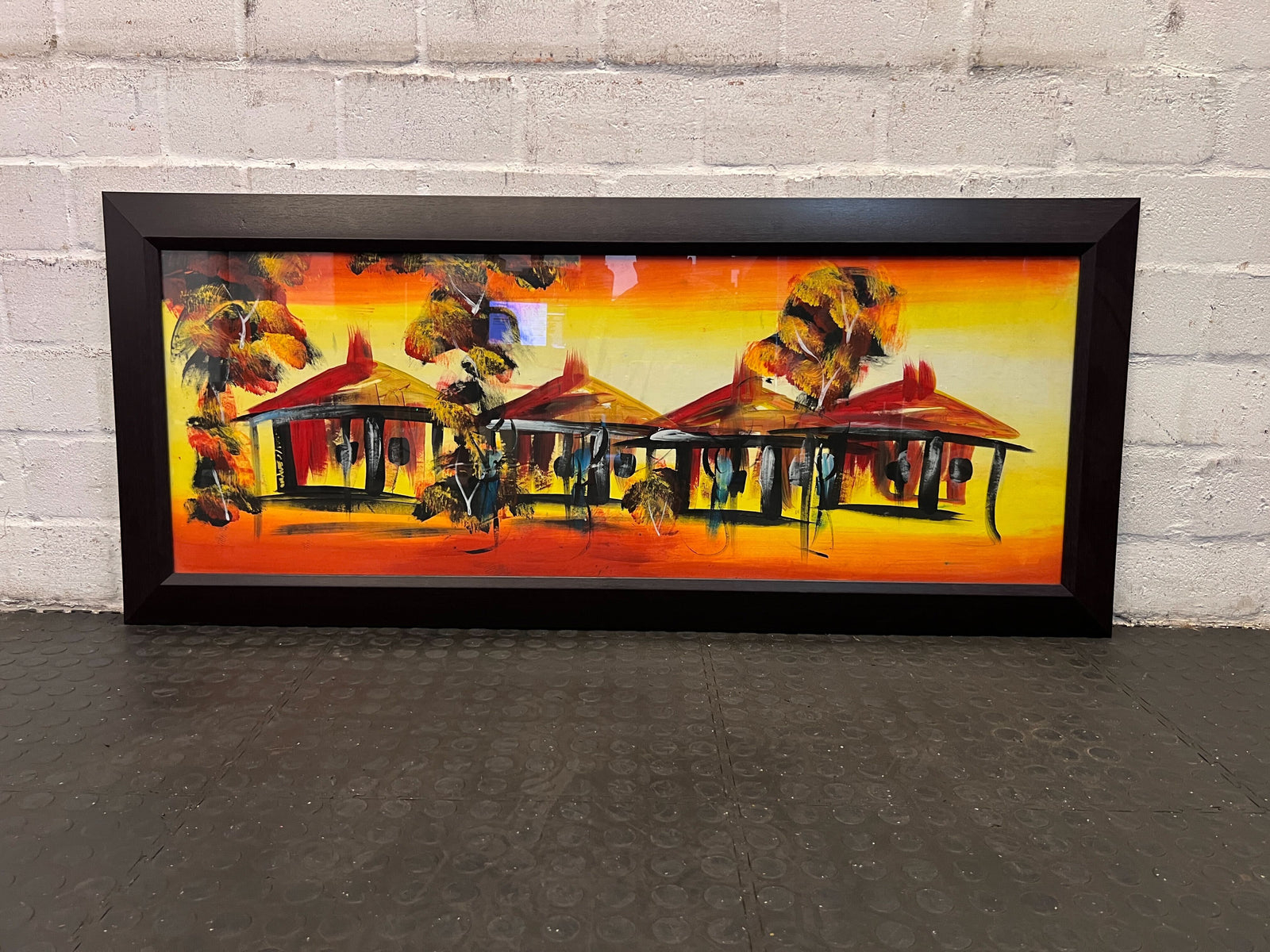 Vibrant Framed Abstract Artwork - 90x30 cm, Unique Color Palette