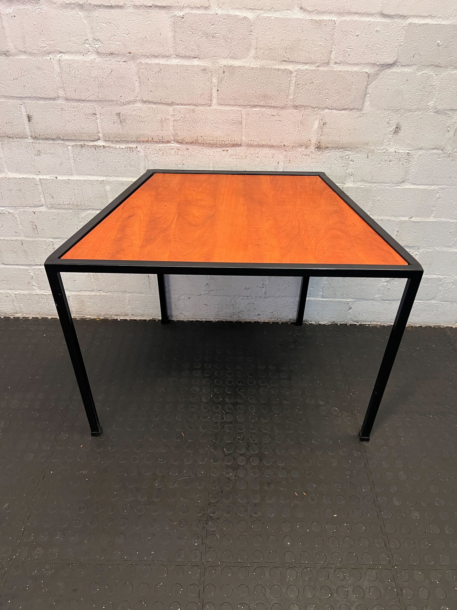 Modern Square Black Metal and Wood Side Table - Stylish & Sturdy