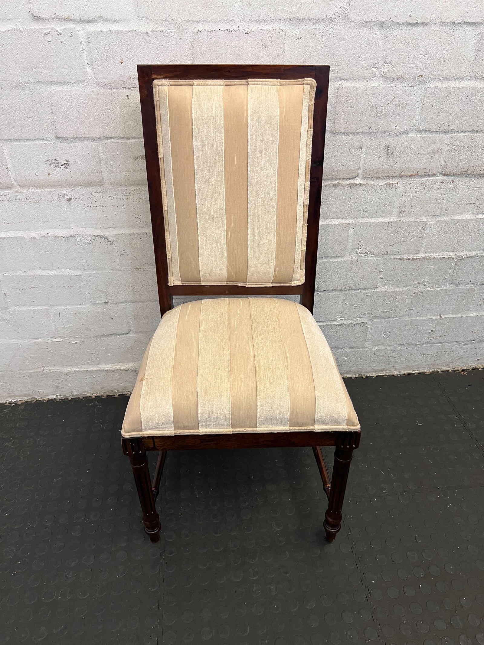 Elegant Vintage Cream Striped Dining Chair with Dark Wood Frame - REDUCED