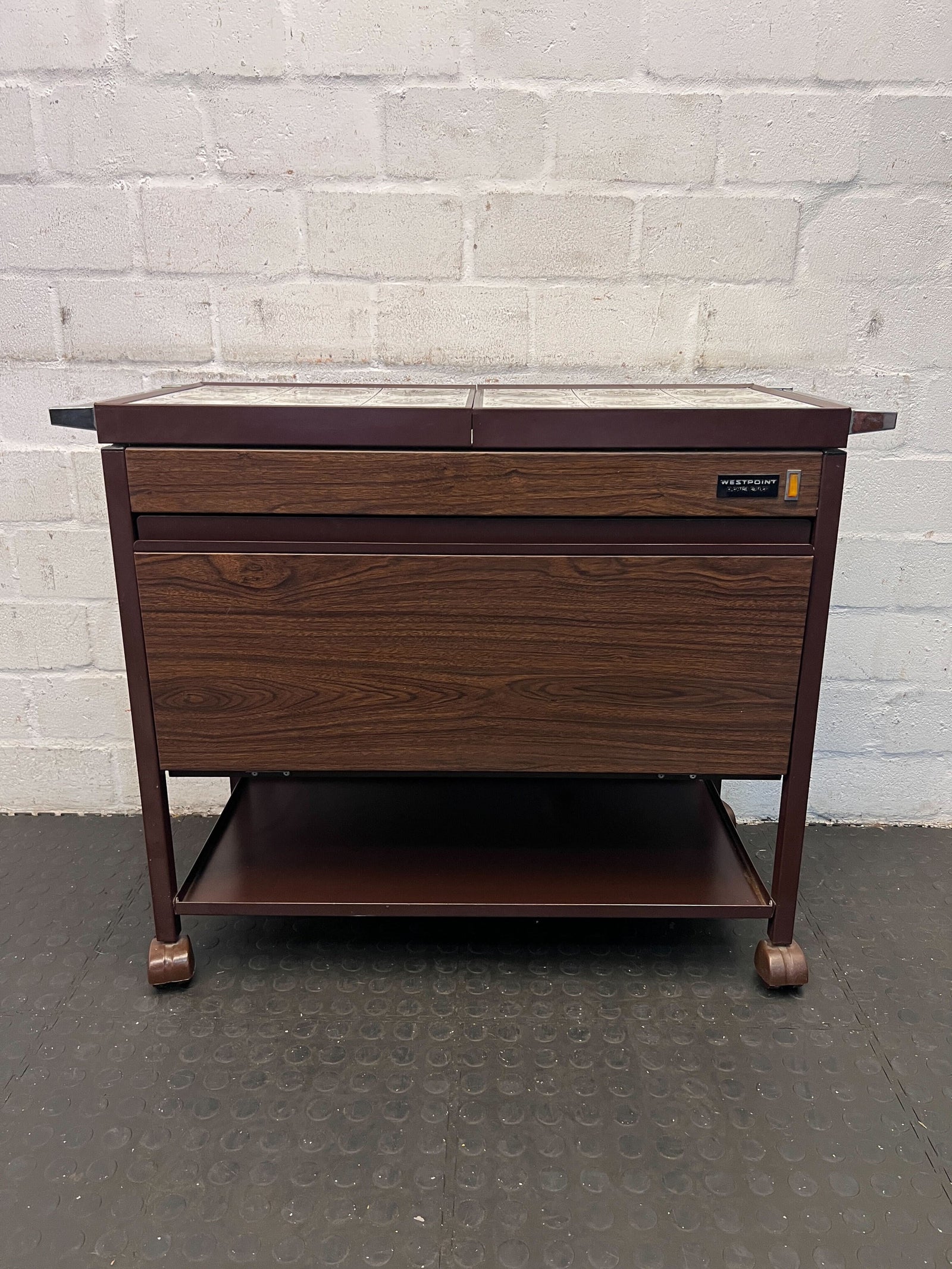 Mid-Century Modern Serving Cart with Vintage Tile Top