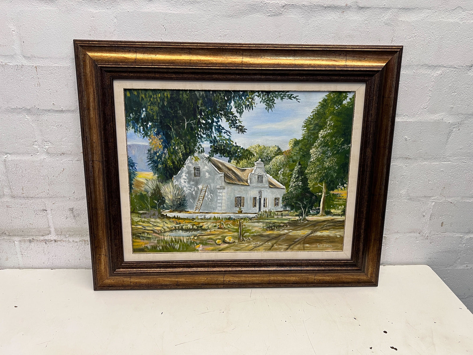 Charming Framed Landscape Painting – Vintage Artwork with Timeless Appeal