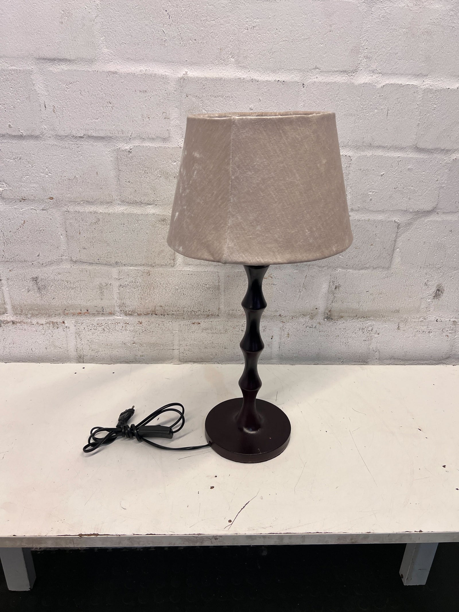 Vintage Black & Cream Table Lamp with Textured Shade