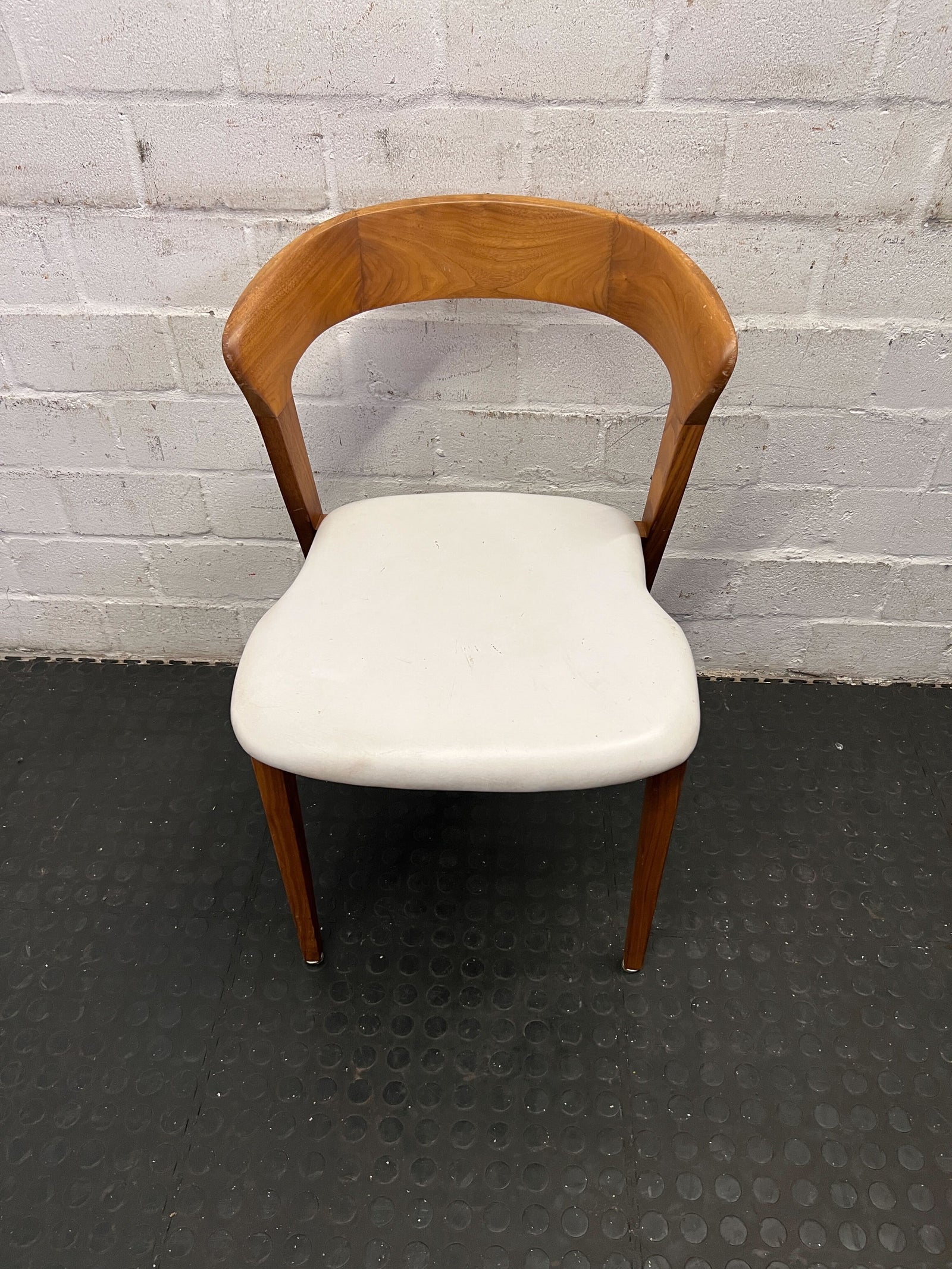 Mid-Century Modern Wooden Dining Chair with White Seat Cushion
