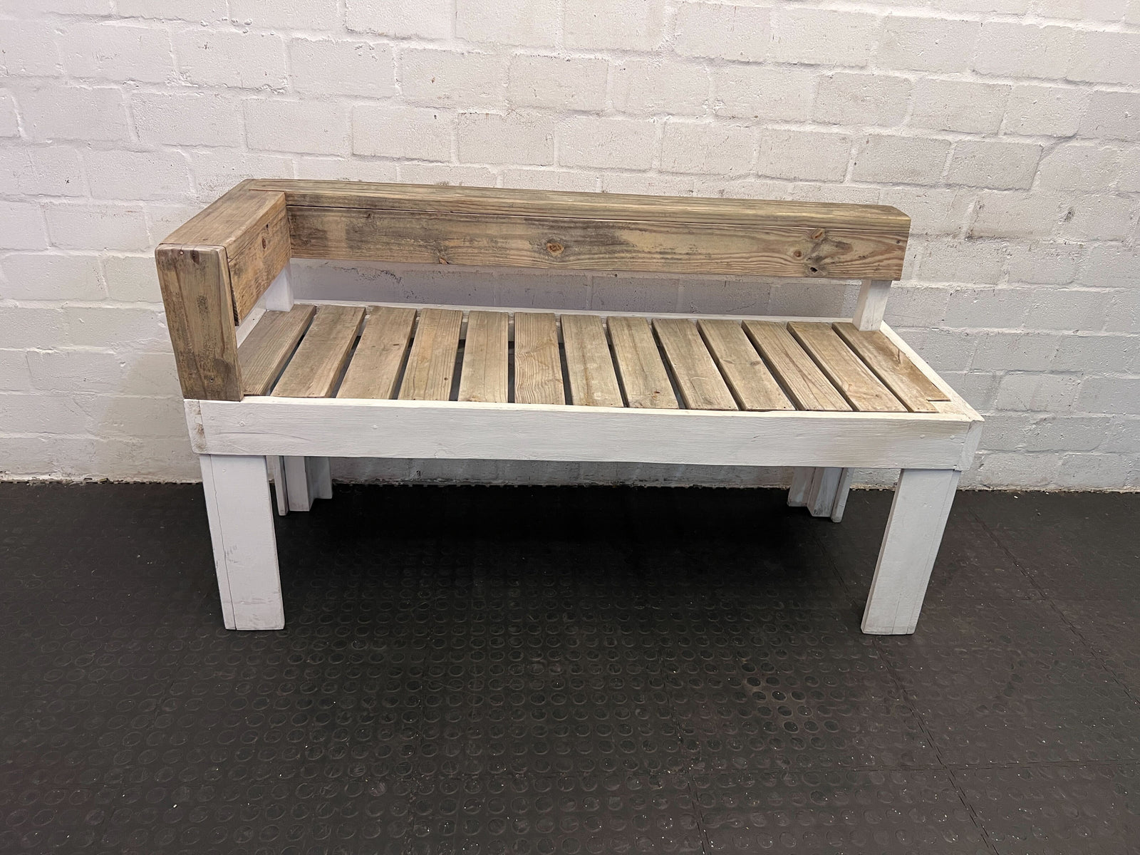 Rustic Wooden Bench with White Finish and Minor Wear