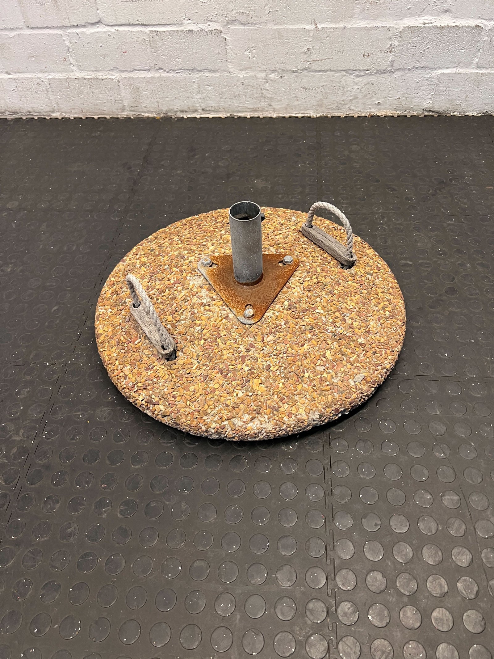 Outdoor Umbrella Base with Rustic Finish – Sturdy & Functional