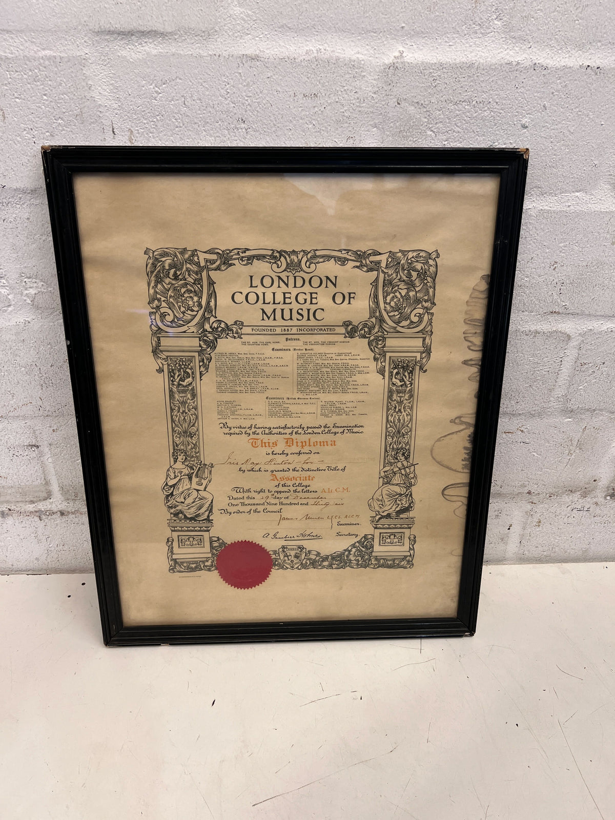 Vintage Framed Diploma from the London College of Music - 2ndhandwarehouse.com