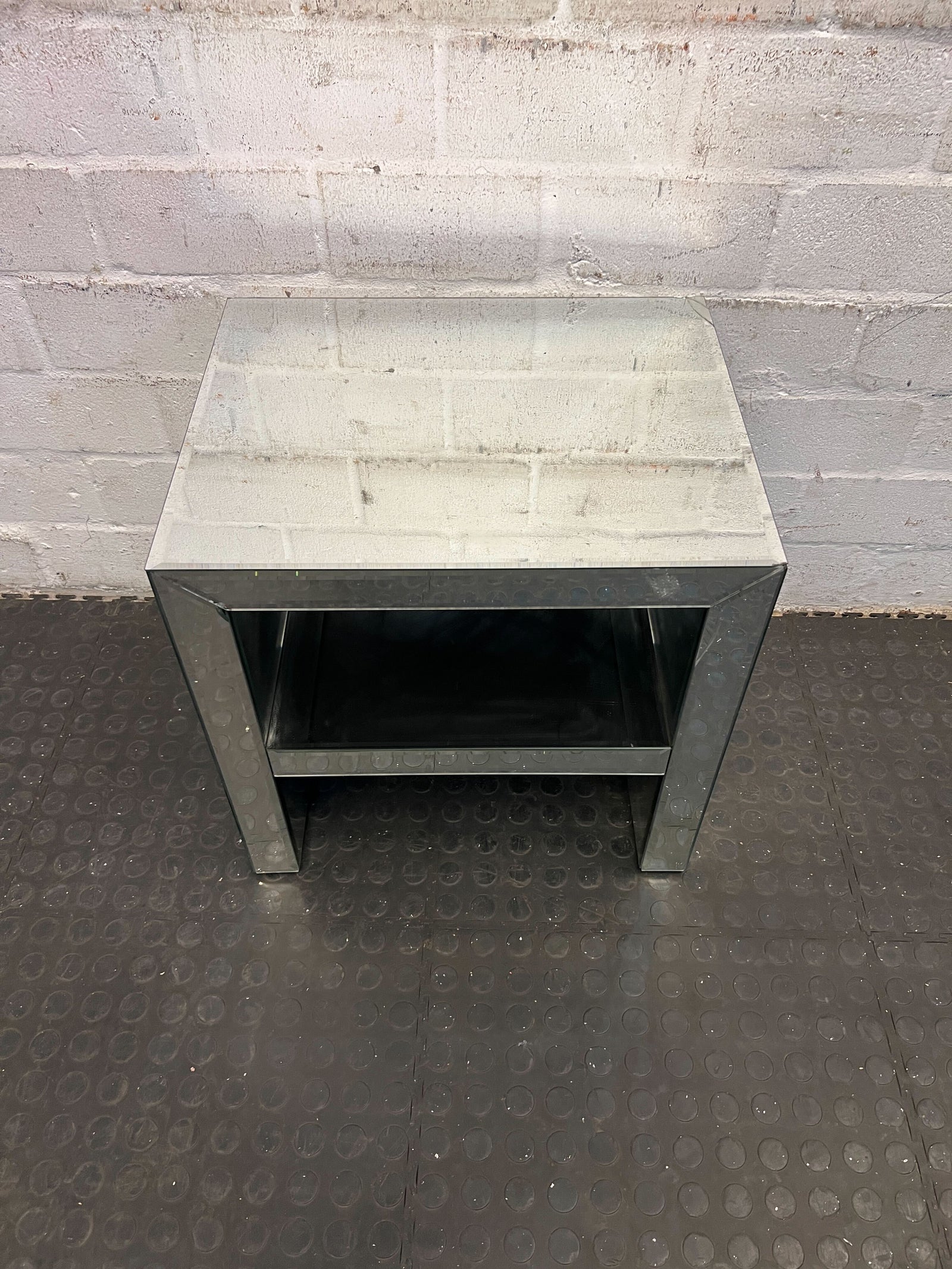 Stylish Mirrored Side Table with Glass Shelf - Minor Scratch