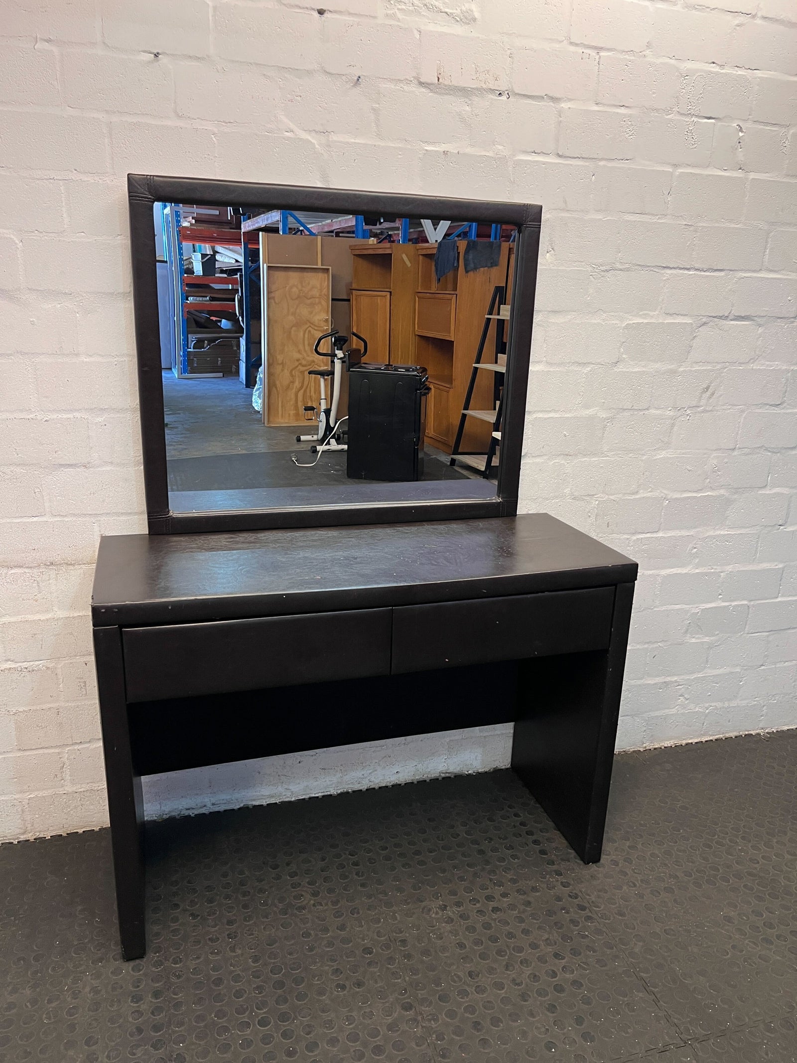 Modern Black Wooden Vanity Table with Mirror - Slight Scratches