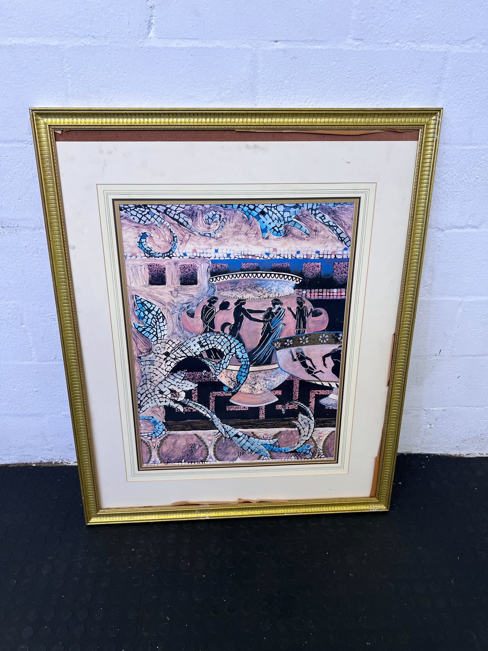 Vintage Framed Mosaic Art Print with Gold Frame - No Glass