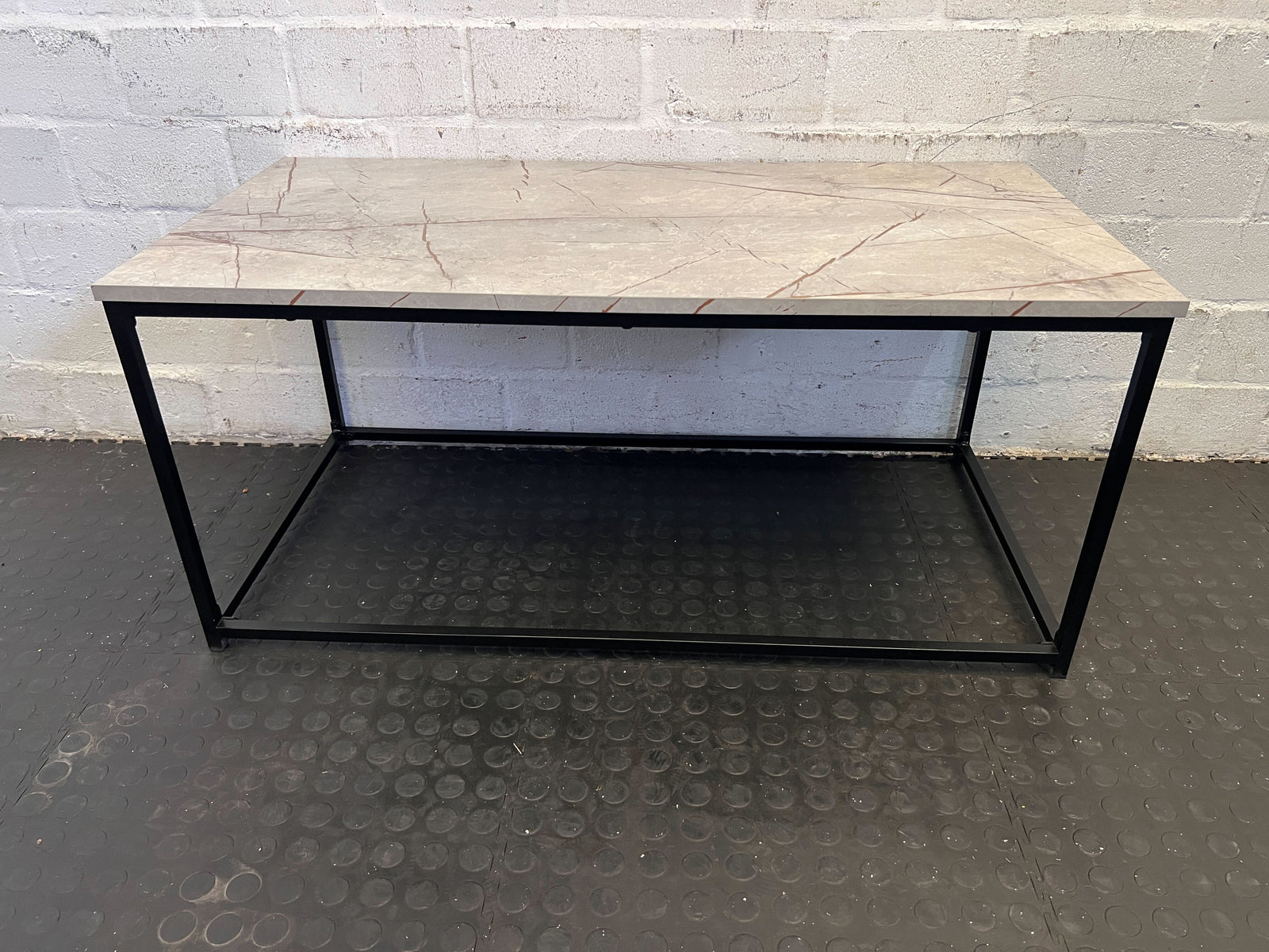 Modern Black Metal Frame Marble Top Coffee Table