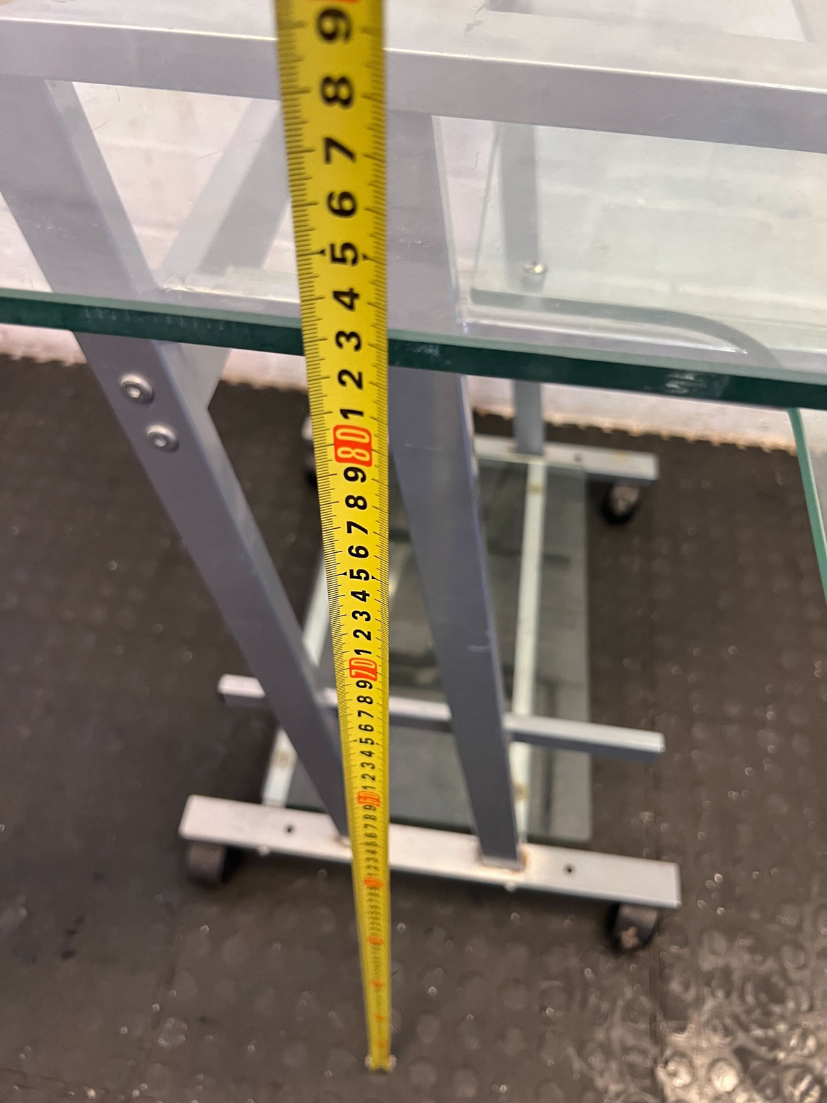 Stylish Glass-Top Mobile Console Table with Silver Frame - PRICE DROP