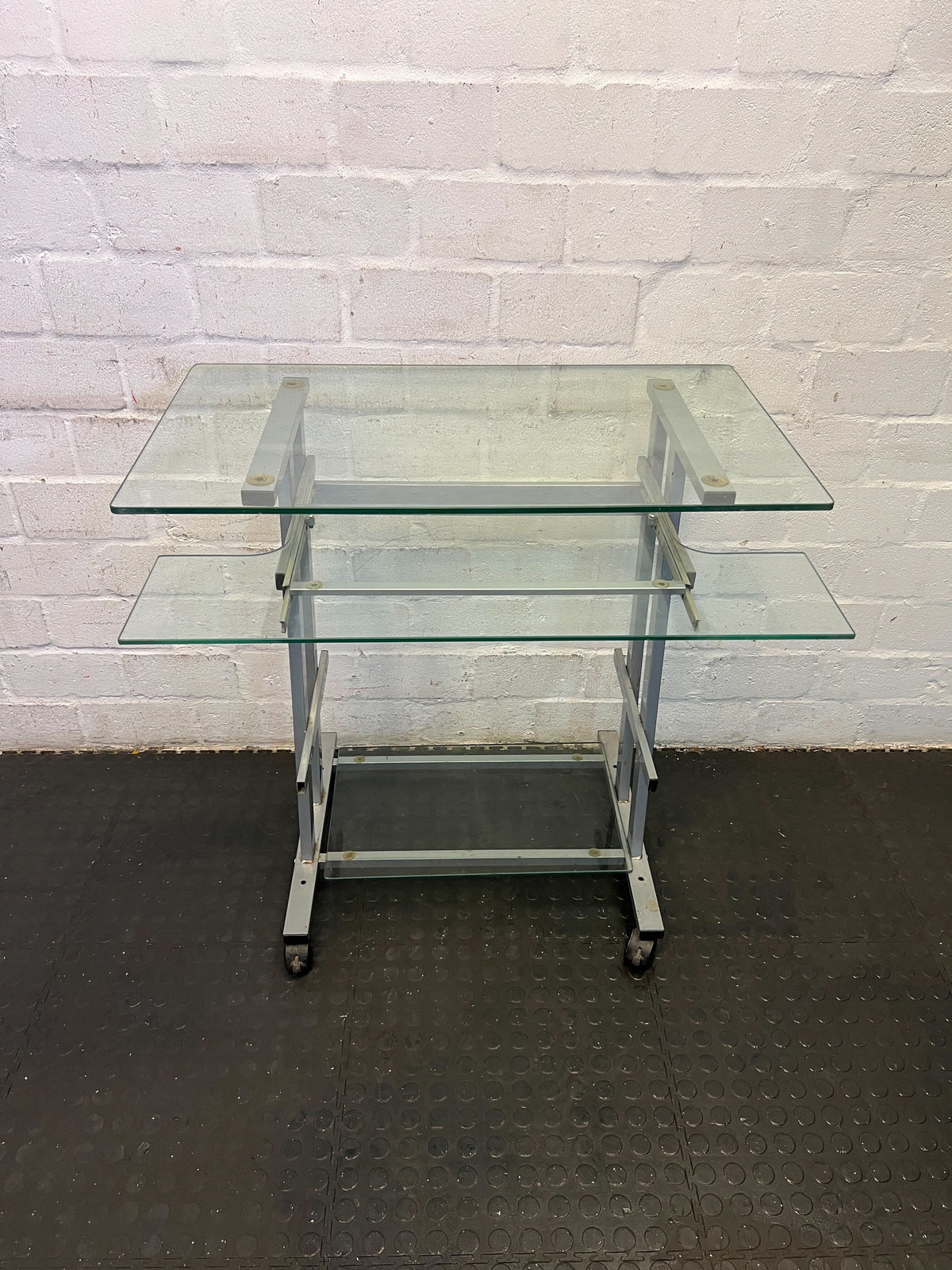 Stylish Glass-Top Mobile Console Table with Silver Frame - PRICE DROP