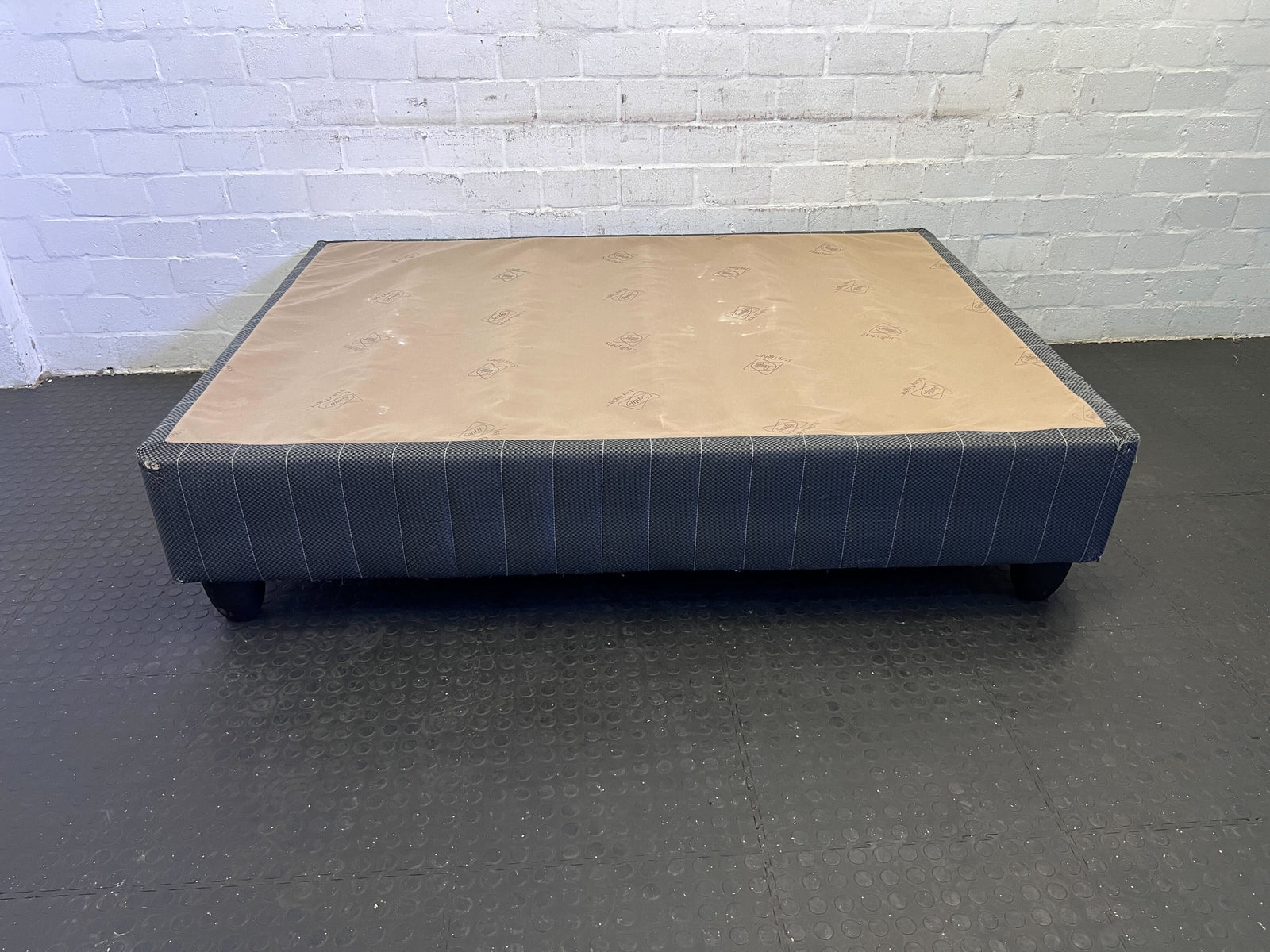 Stylish Double Bed Frame with Mattress - Blue Fabric, Good Condition