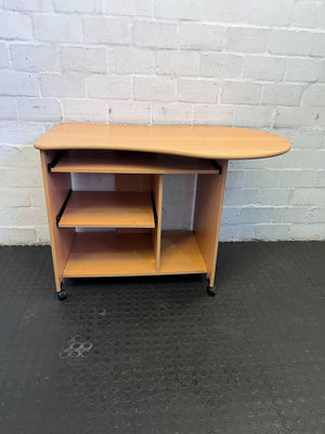 Compact Wooden Office Desk with Wheels and Curved Top