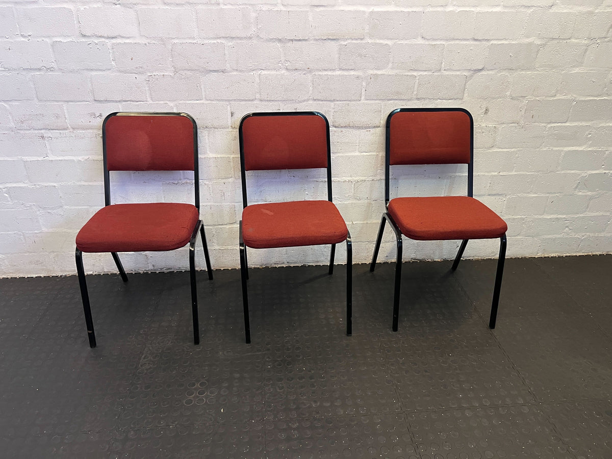 Sturdy Red Fabric Chair with Black Metal Frame - Minor Wear