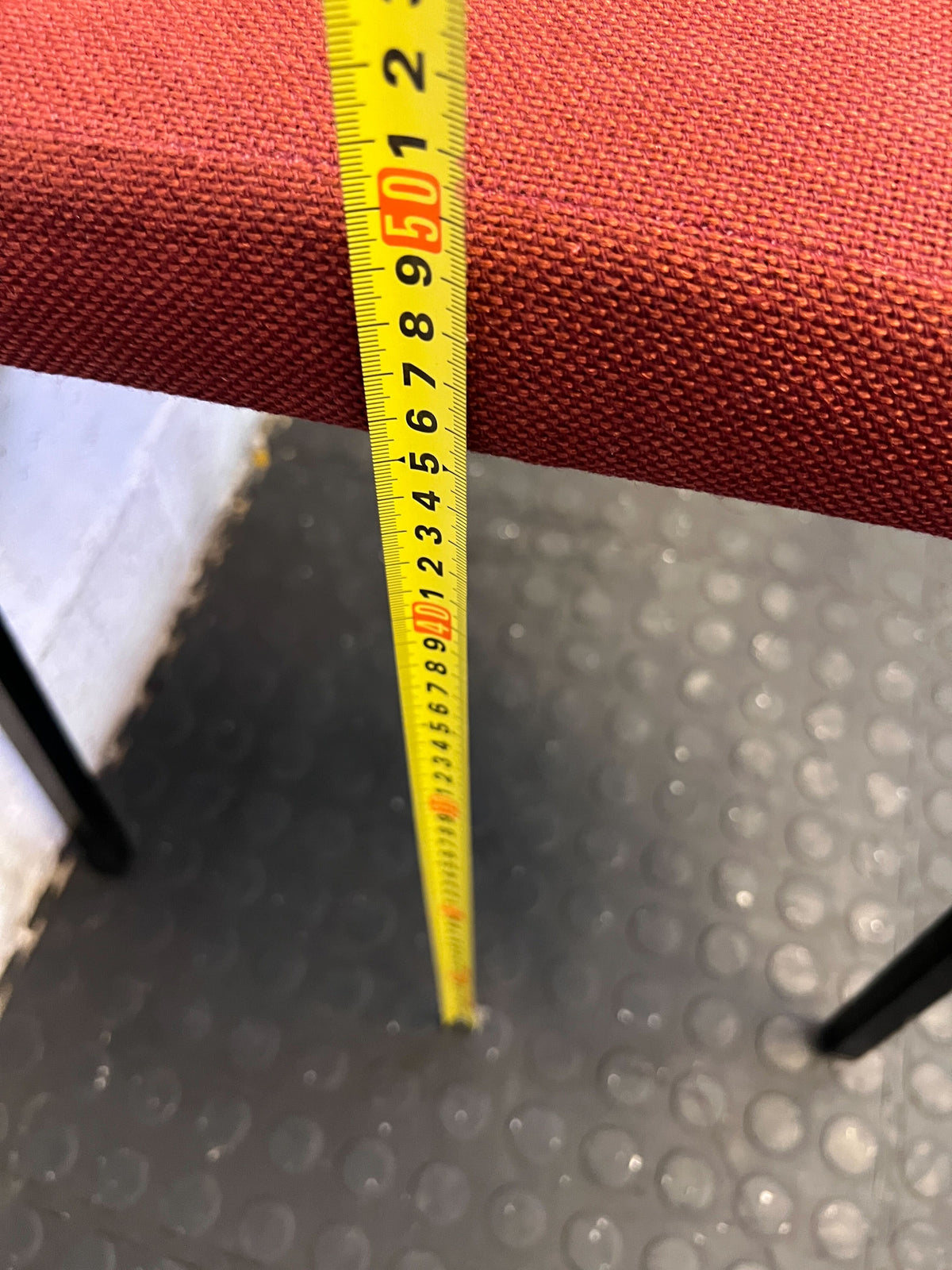 Sturdy Red Fabric Chair with Black Metal Frame - Minor Wear