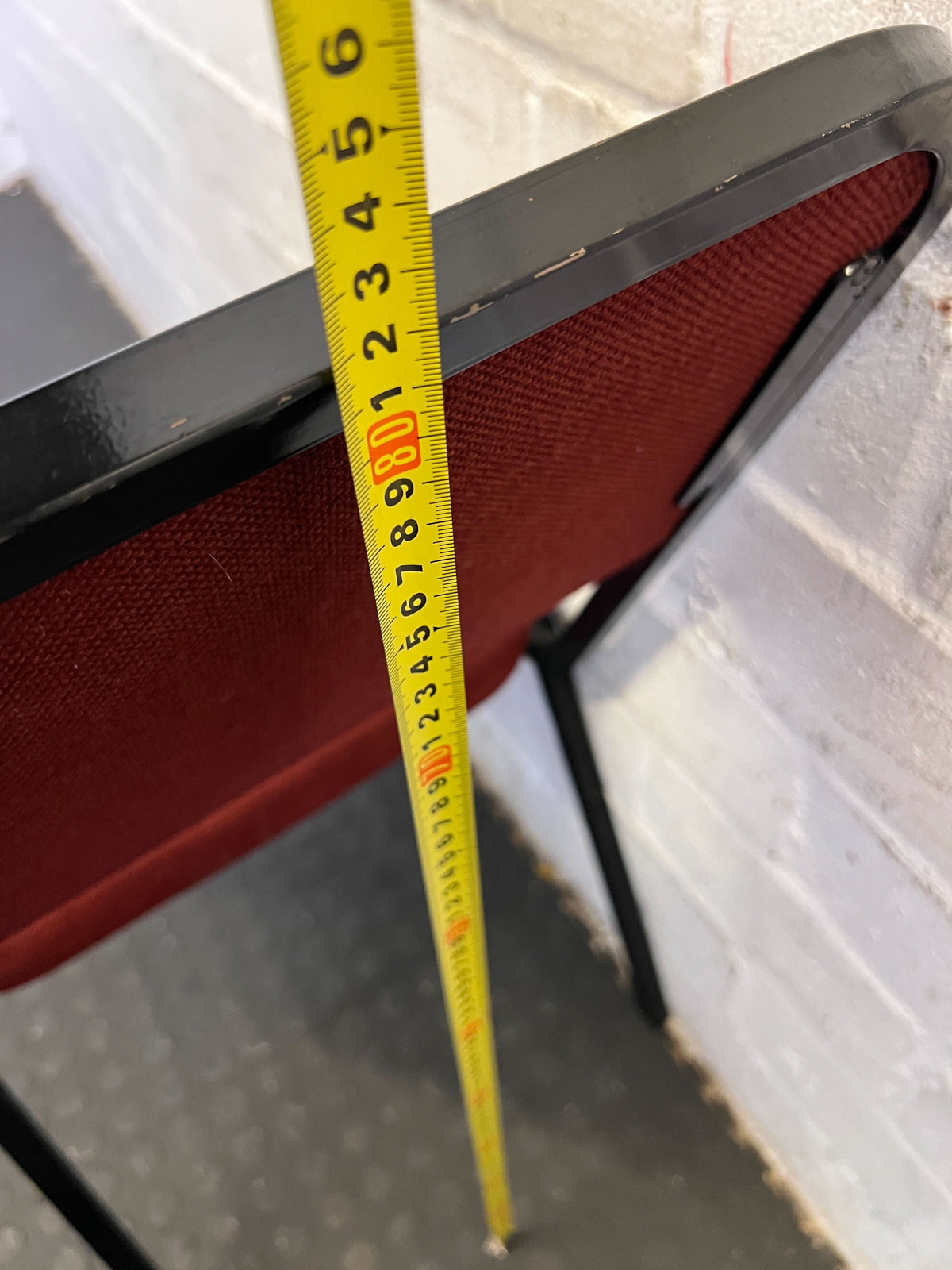 Sturdy Red Fabric Chair with Black Metal Frame - Minor Wear