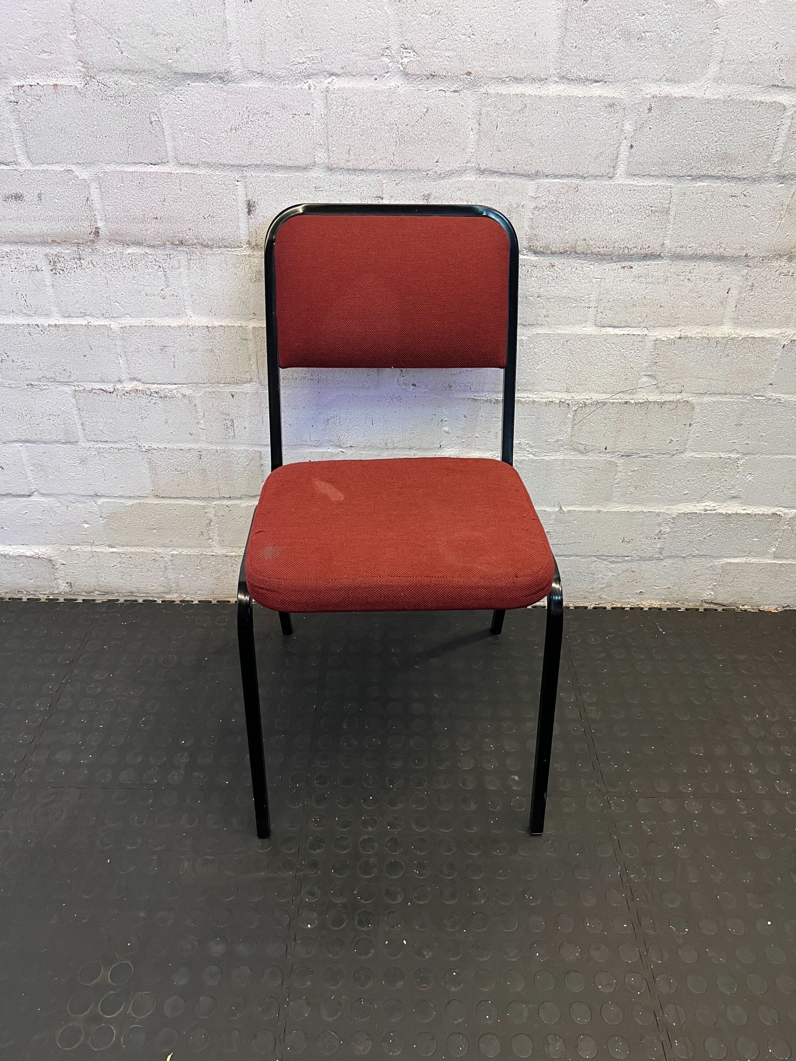 Sturdy Red Fabric Chair with Black Metal Frame - Minor Wear