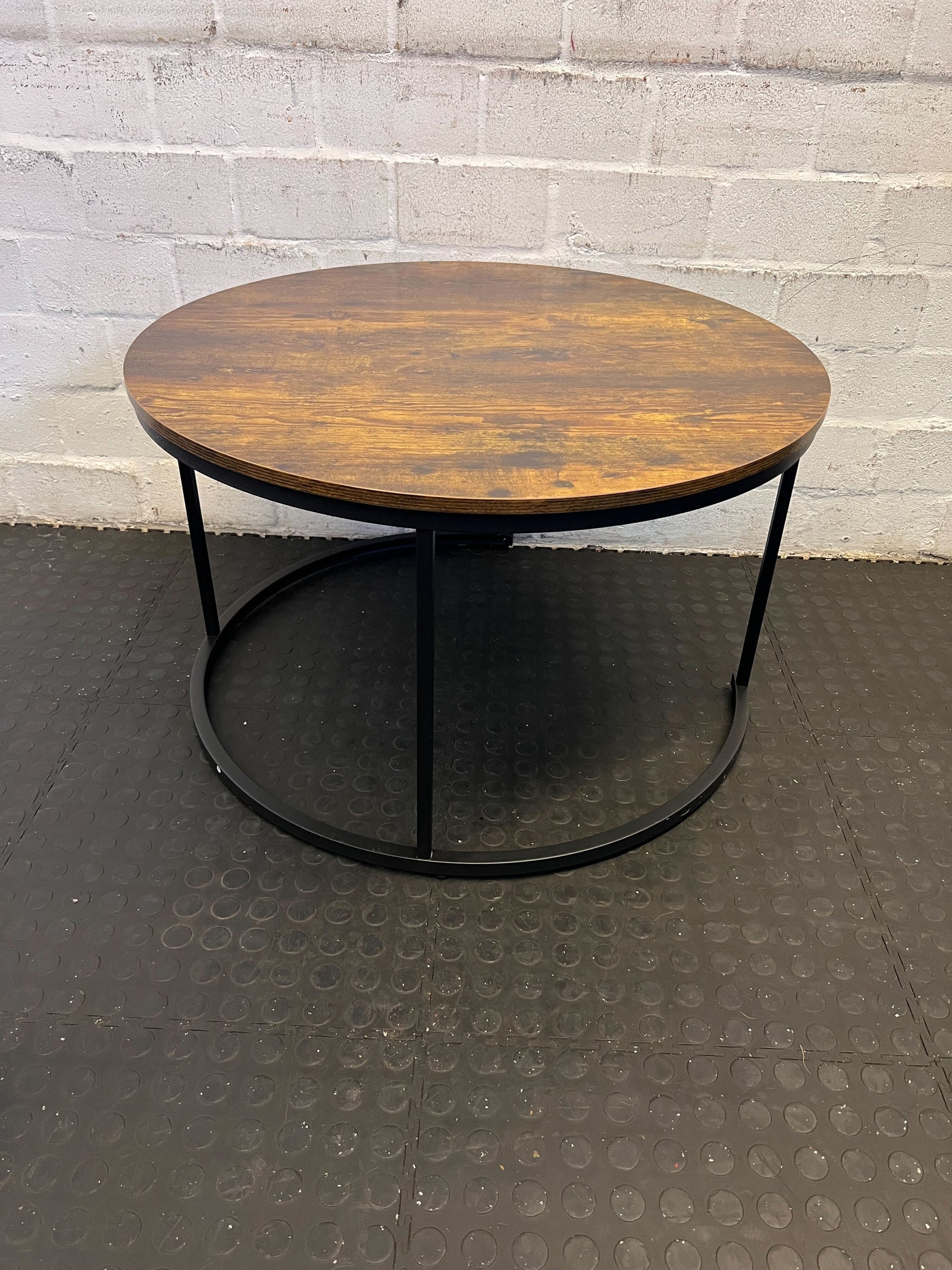 Round Rustic Coffee Table with Black Metal Base - 80cm