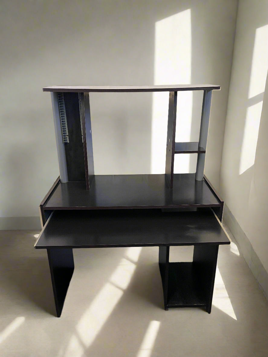 Modern Black Wooden Desk with Storage Shelves - Minor Wear - PRICE DROP