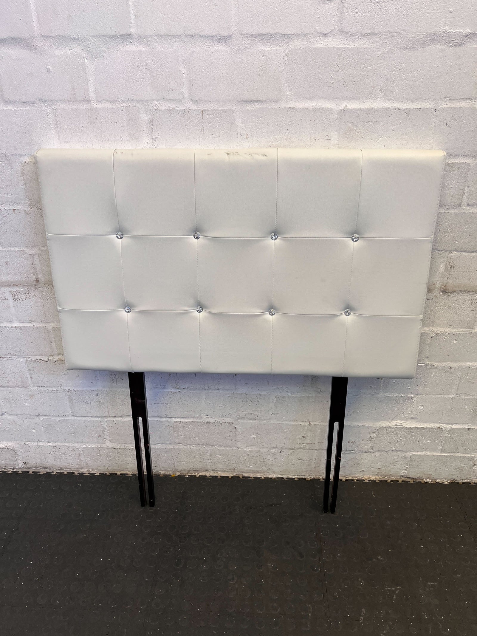 Elegant White Faux Leather Bed Headboard with Minor Wear - REDUCED