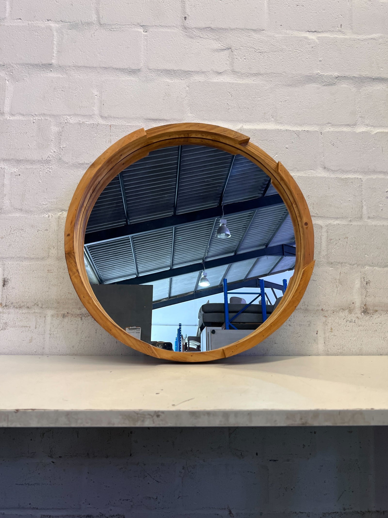 Chic Round Wooden Mirror with Natural Finish - Minor Imperfections