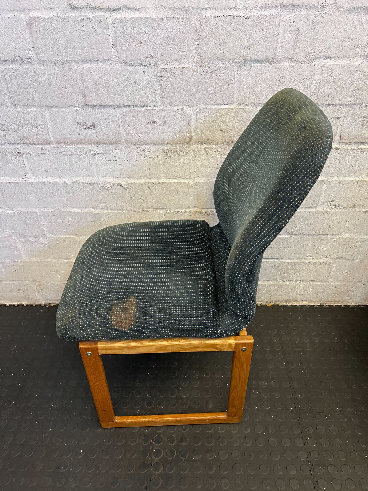 Vintage Green Upholstered Wooden Chair with Minor Wear