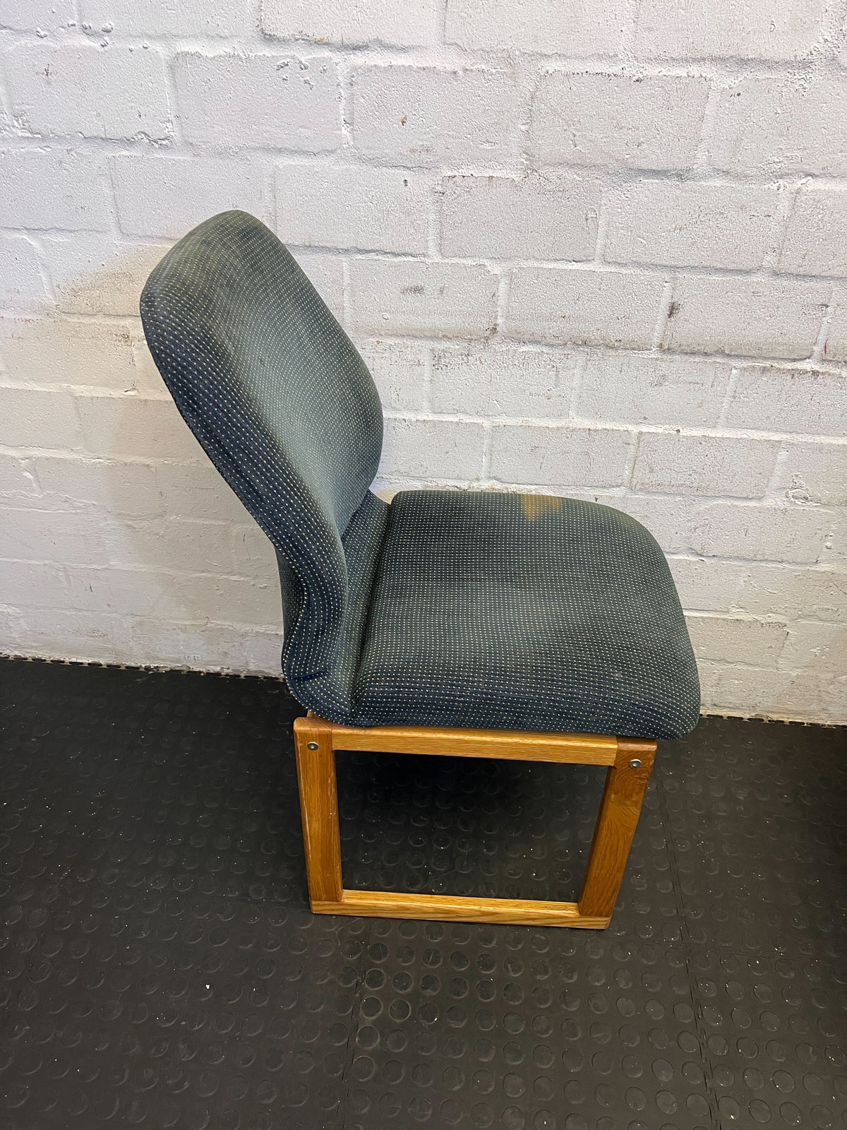 Vintage Green Upholstered Wooden Chair with Minor Wear