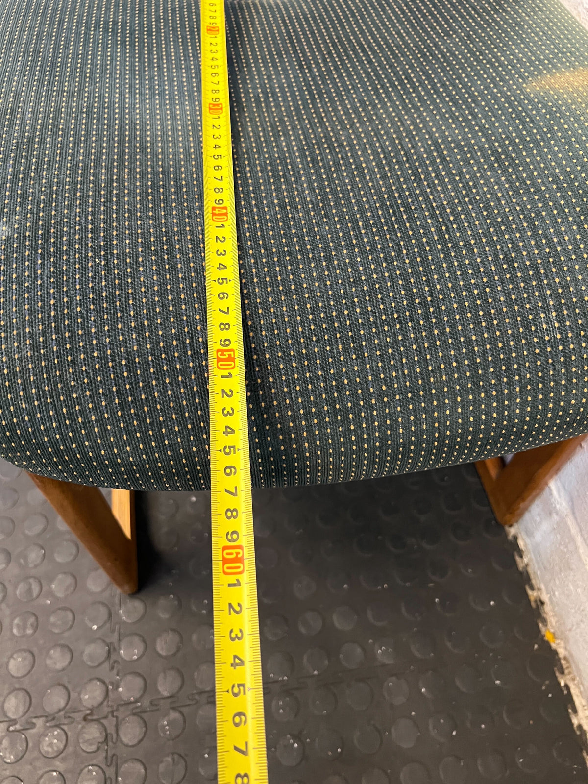 Vintage Green Upholstered Wooden Chair with Minor Wear