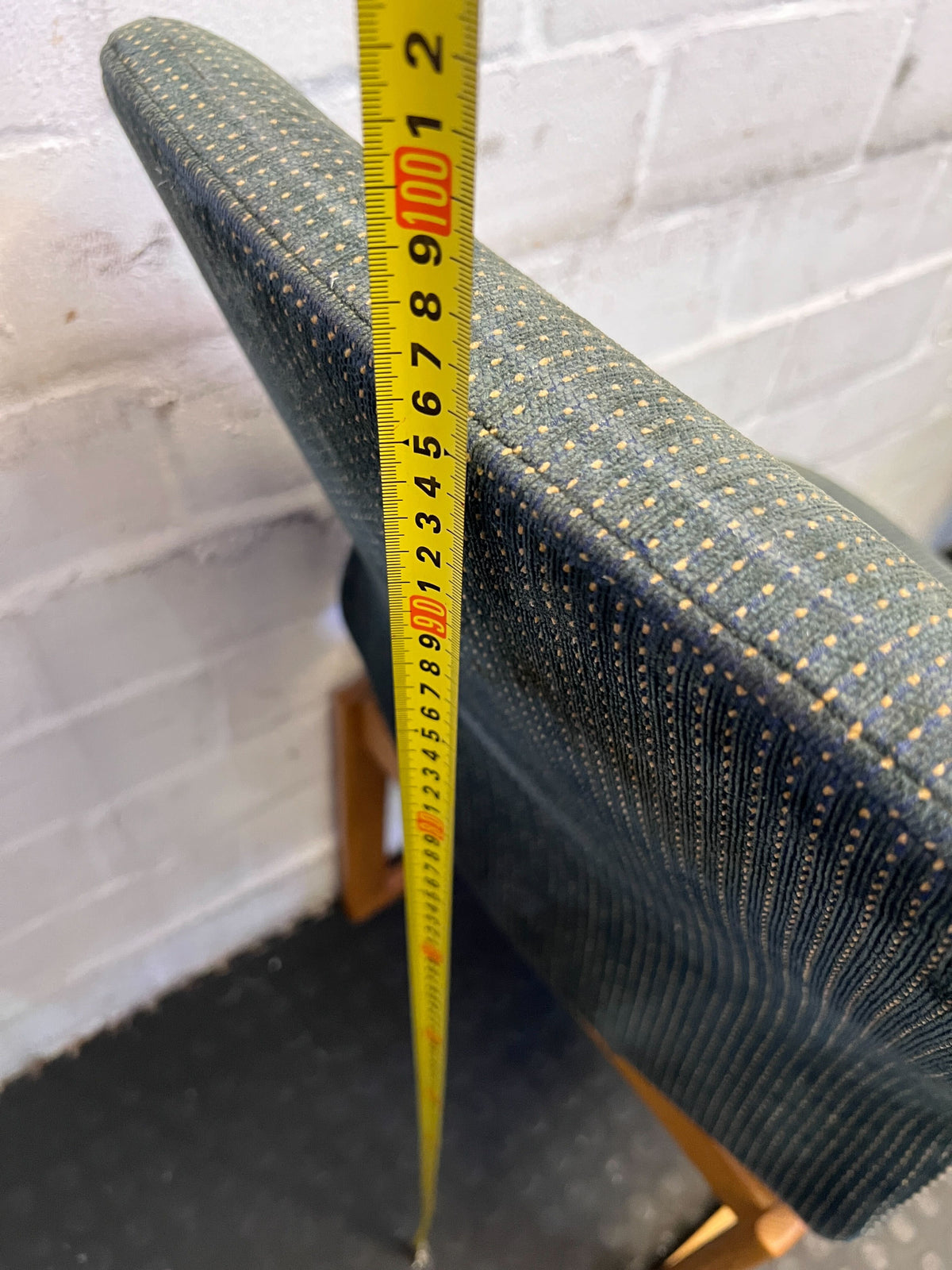 Vintage Green Upholstered Wooden Chair with Minor Wear