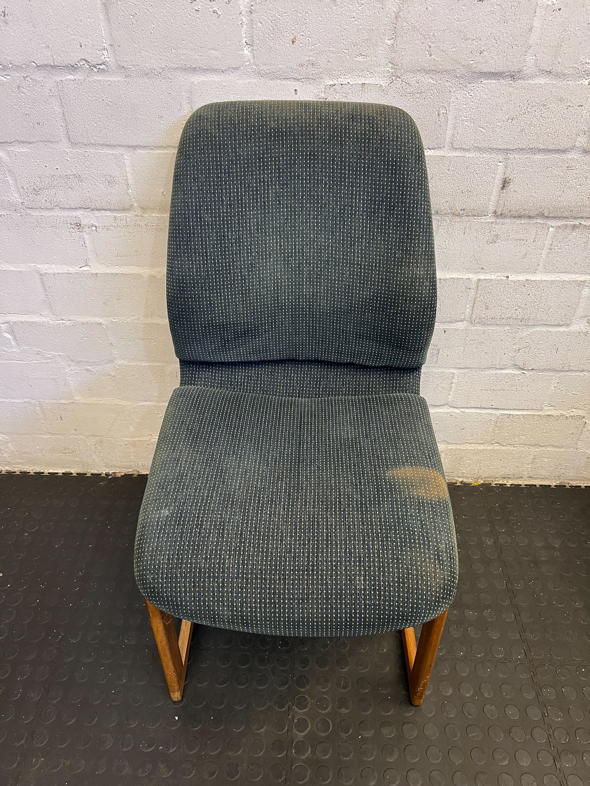 Vintage Green Upholstered Wooden Chair with Minor Wear