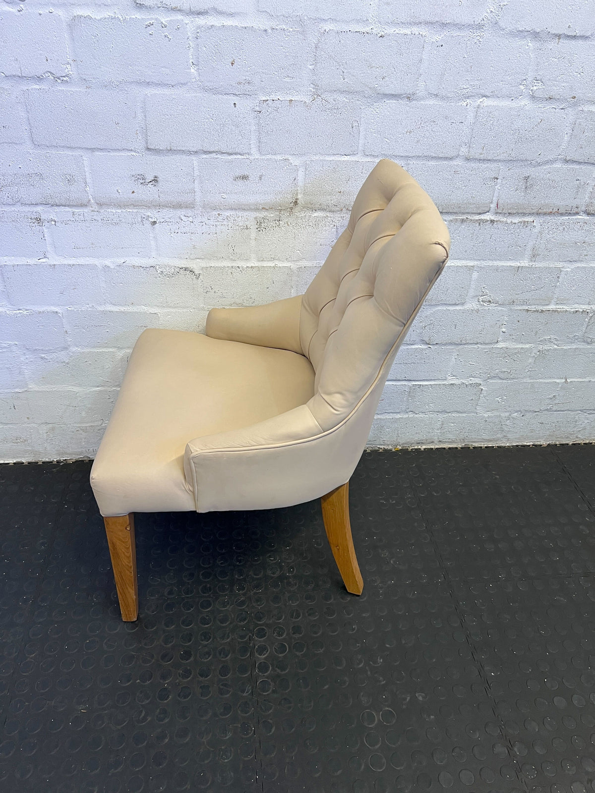 Elegant Cream Upholstered Dining Chair with Oak Legs - Minor Wear - PRICE DROP