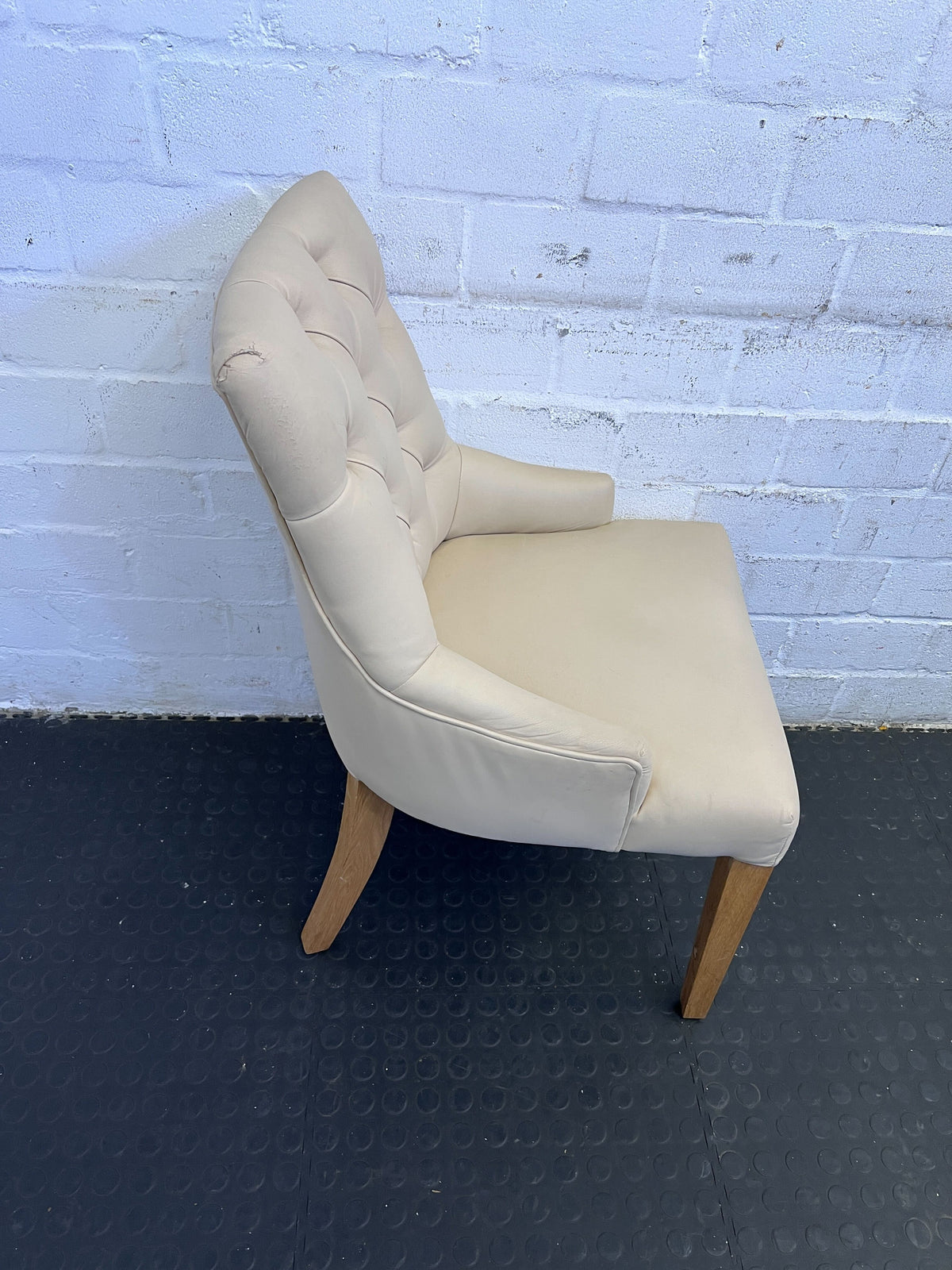 Elegant Cream Upholstered Dining Chair with Oak Legs - Minor Wear - PRICE DROP
