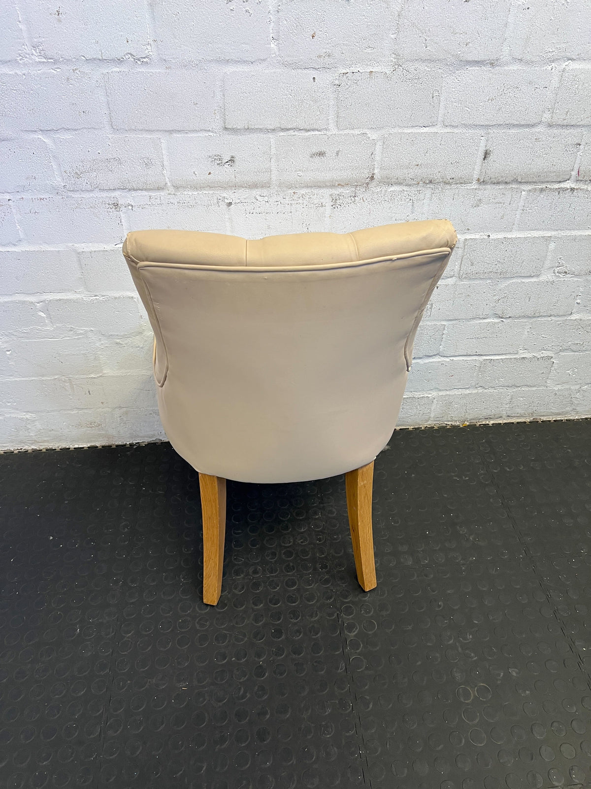 Elegant Cream Upholstered Dining Chair with Oak Legs - Minor Wear - PRICE DROP