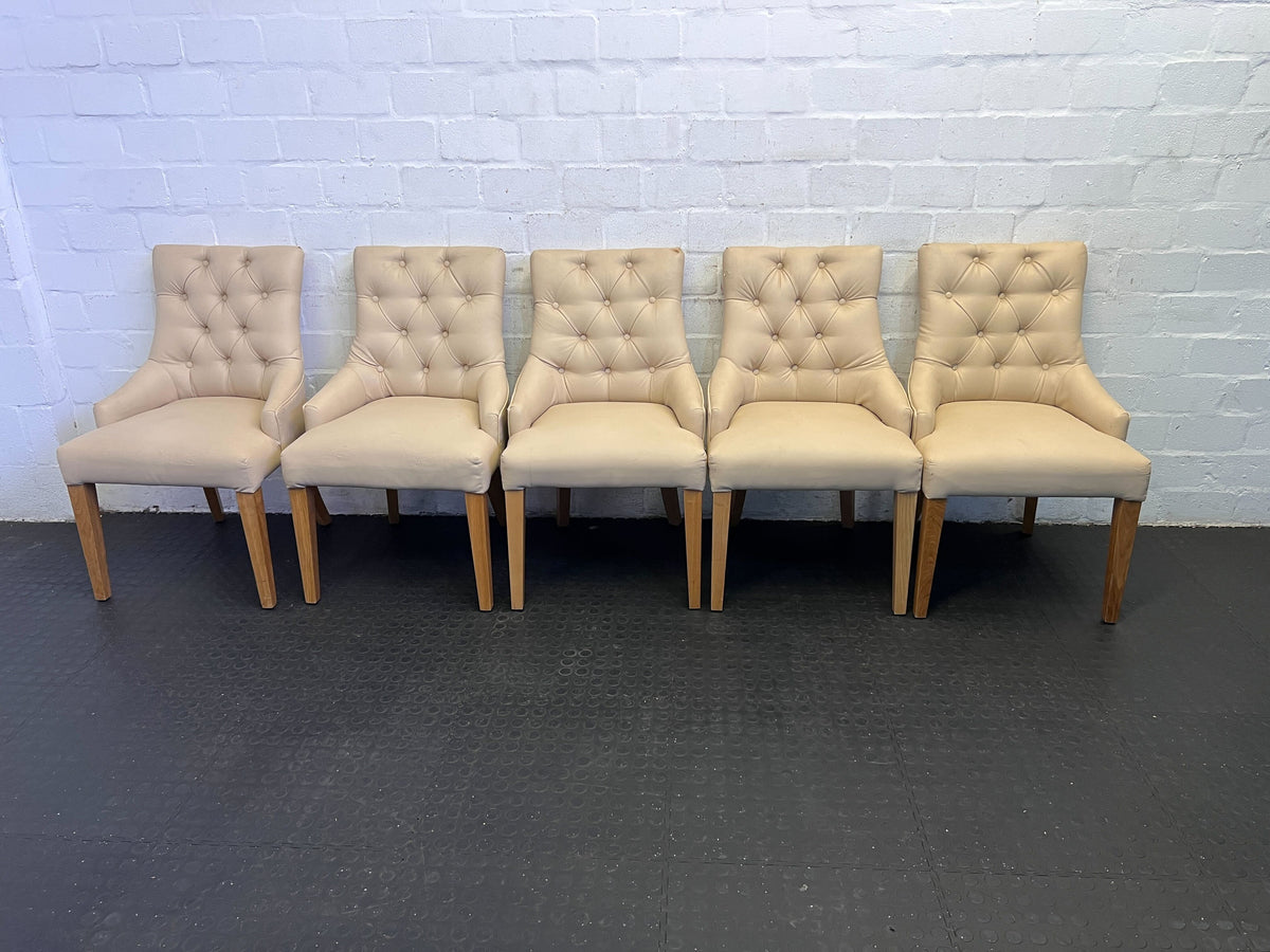 Elegant Cream Upholstered Dining Chair with Oak Legs - Minor Wear - PRICE DROP