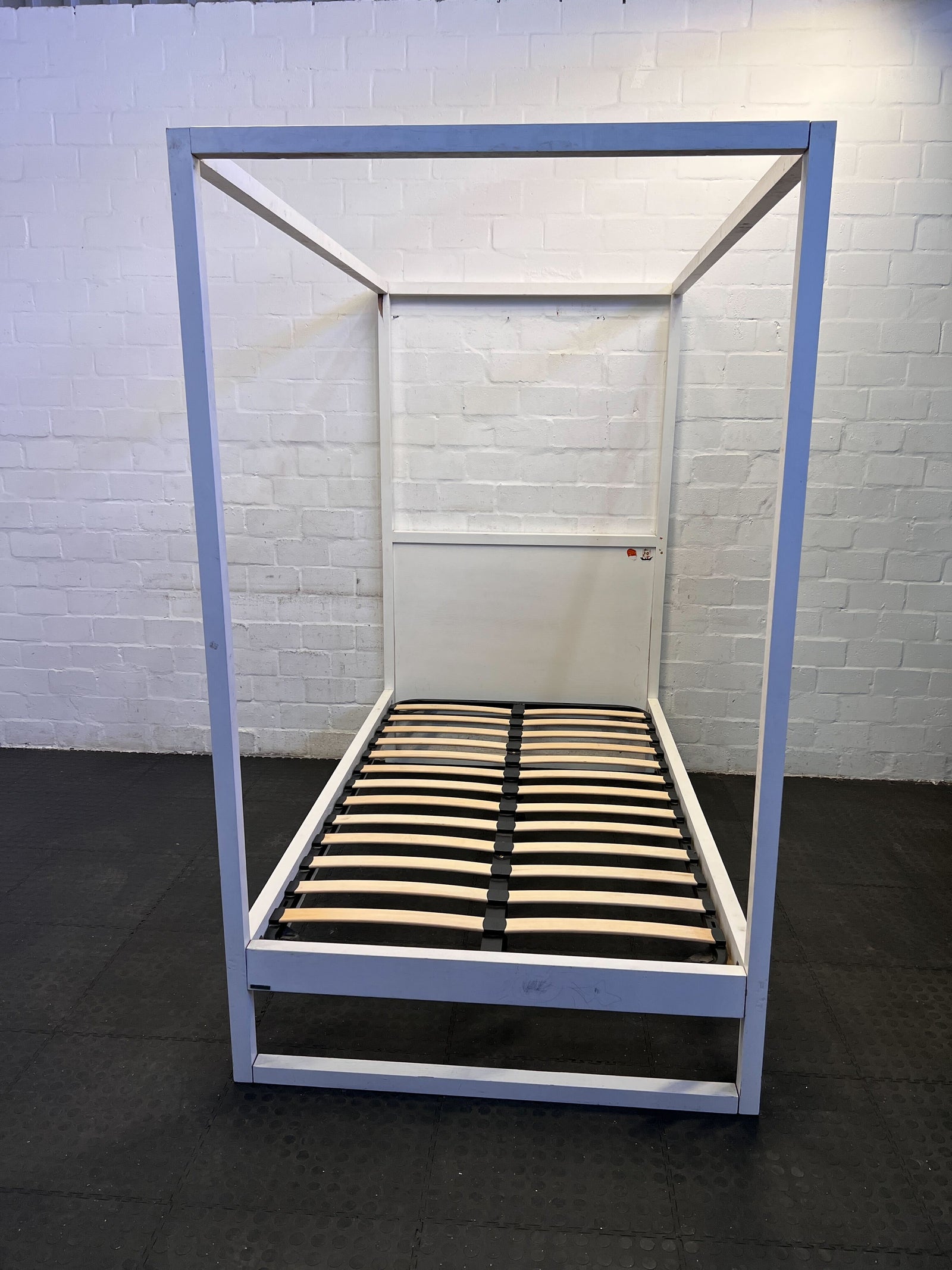 Stylish White Wooden Bed Frame with Slatted Base - Minor Wear - REDUCED