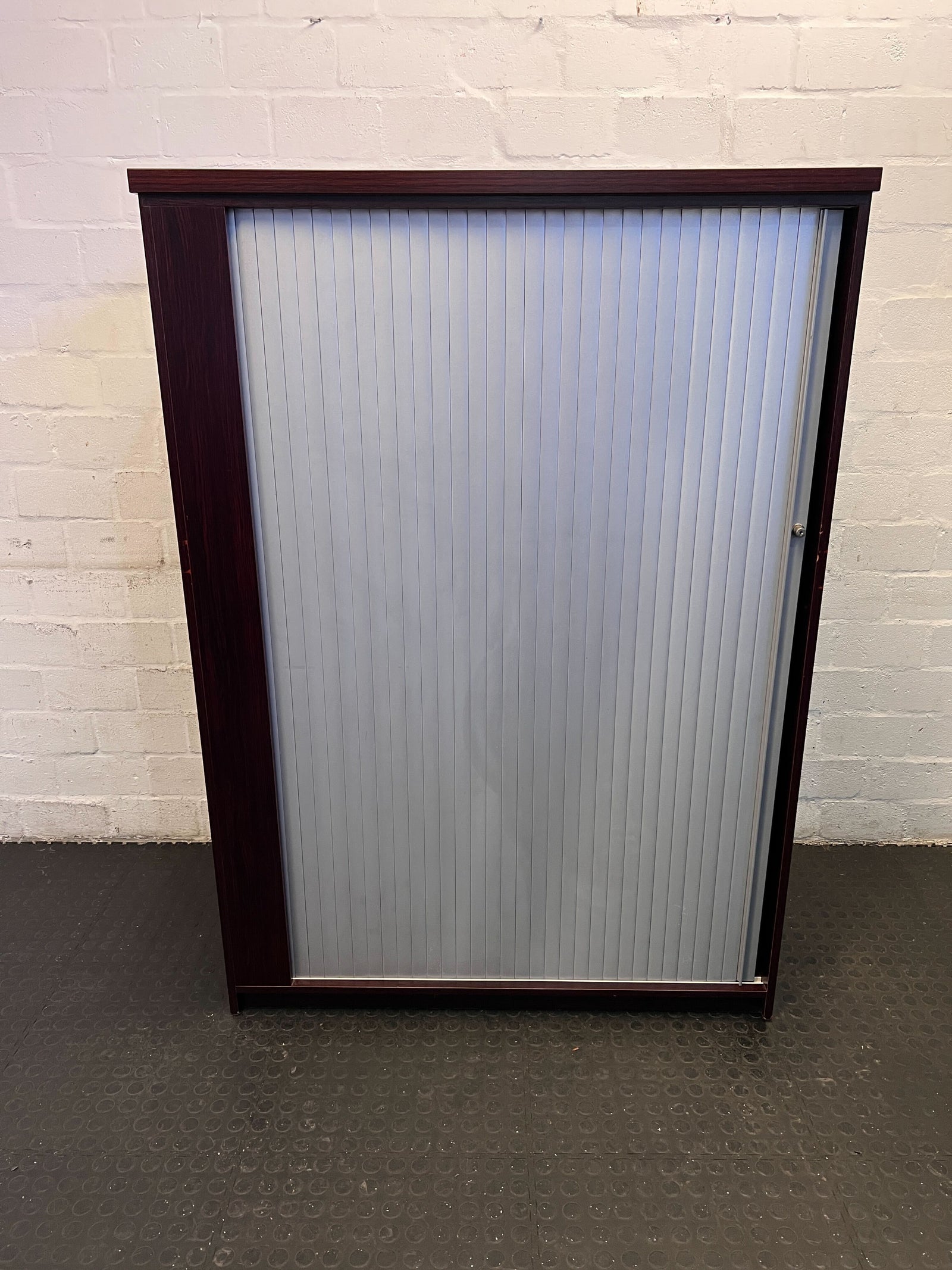Stylish Dark Wood Storage Cabinet with Frosted Glass Door