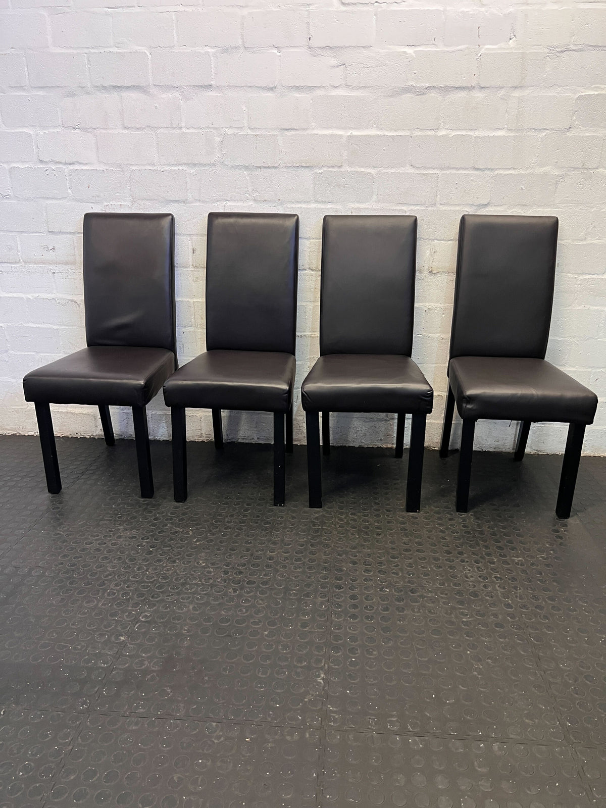 Sleek Black Faux Leather Dining Chair with Minor Surface Wear - PRICE DROP - 2ndhandwarehouse.com
