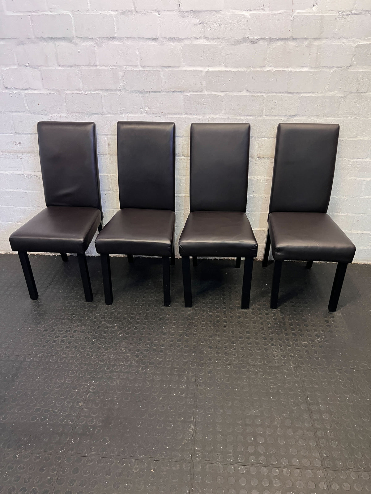 Sleek Black Faux Leather Dining Chair with Minor Surface Wear - PRICE DROP - 2ndhandwarehouse.com