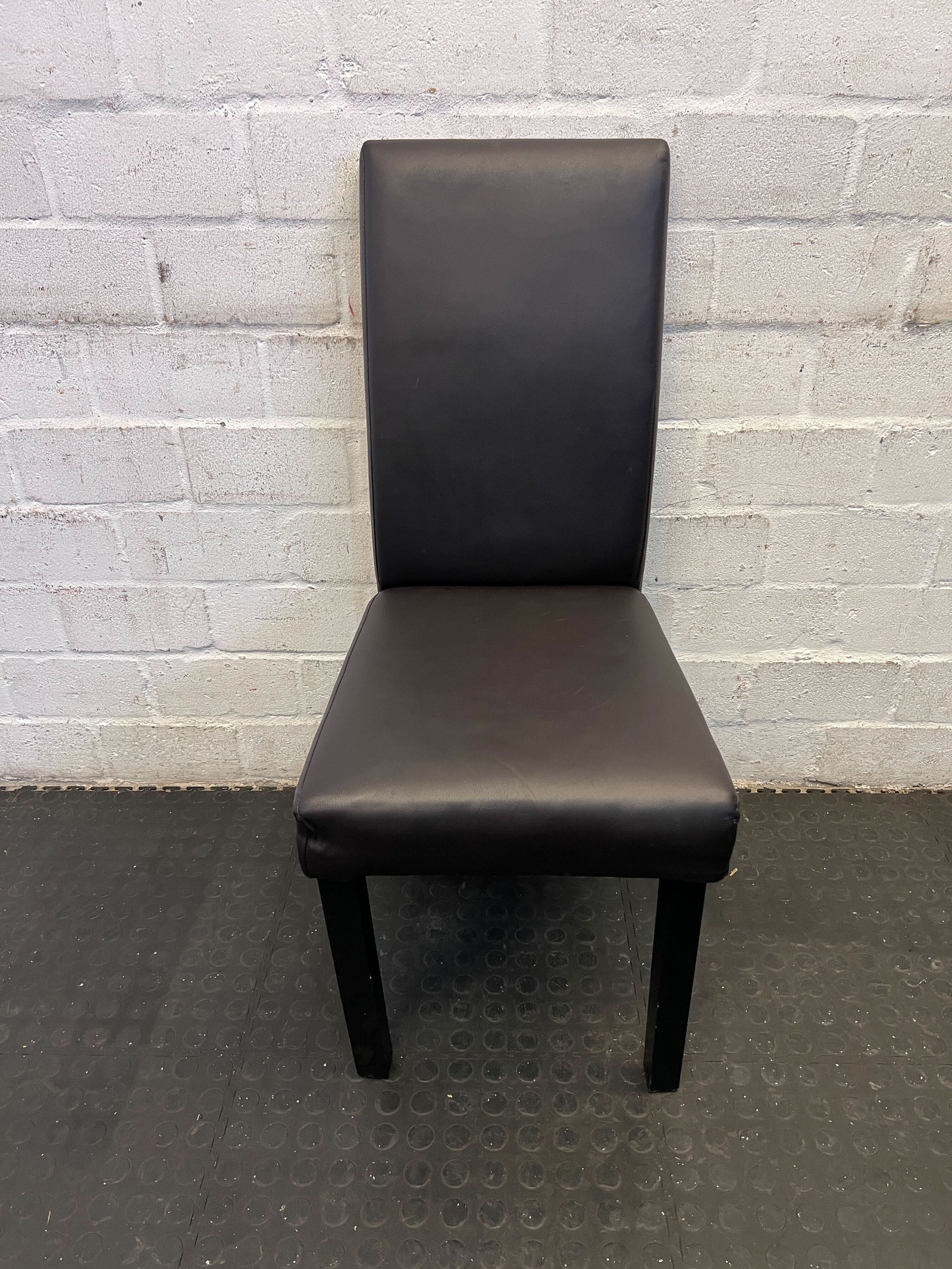 Sleek Black Faux Leather Dining Chair with Minor Surface Wear - PRICE DROP - 2ndhandwarehouse.com