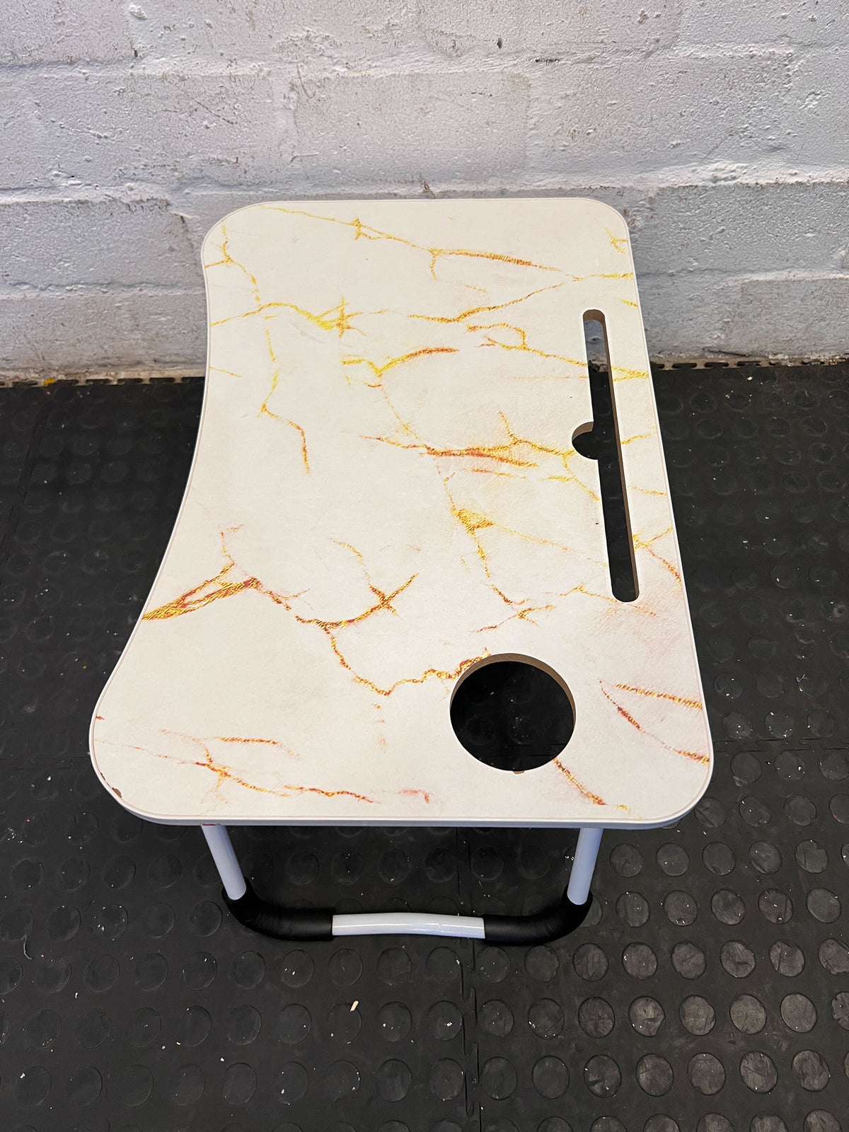 Portable Marble-Effect Laptop Table with Cup Holder - Minor Scratches