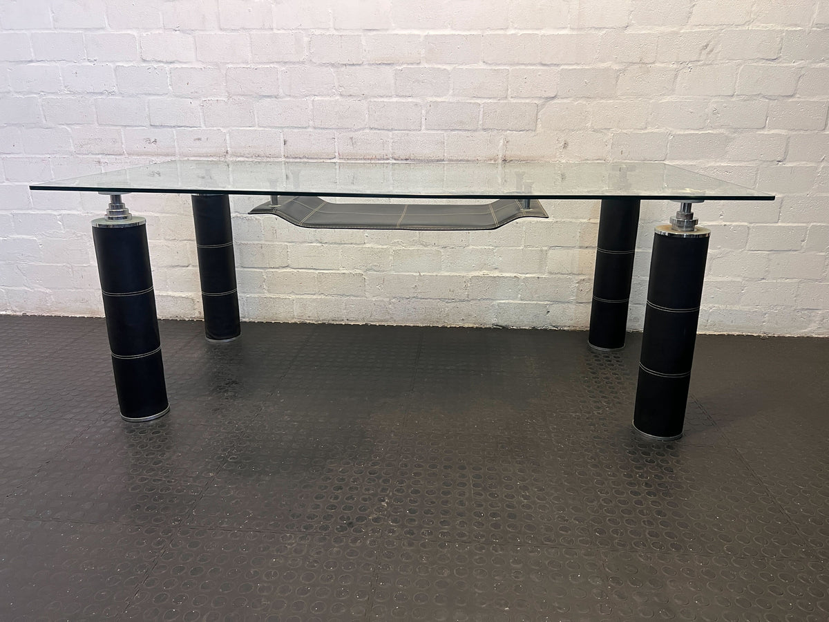 Stylish Glass-Top Dining Table with Black Metal Base – Minor Scratches - REDUCED - 2ndhandwarehouse.com