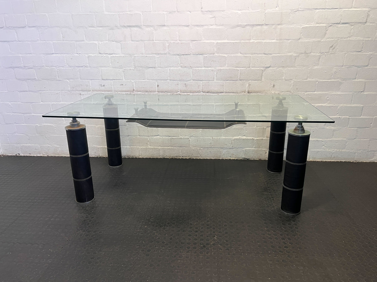 Stylish Glass-Top Dining Table with Black Metal Base – Minor Scratches - REDUCED - 2ndhandwarehouse.com