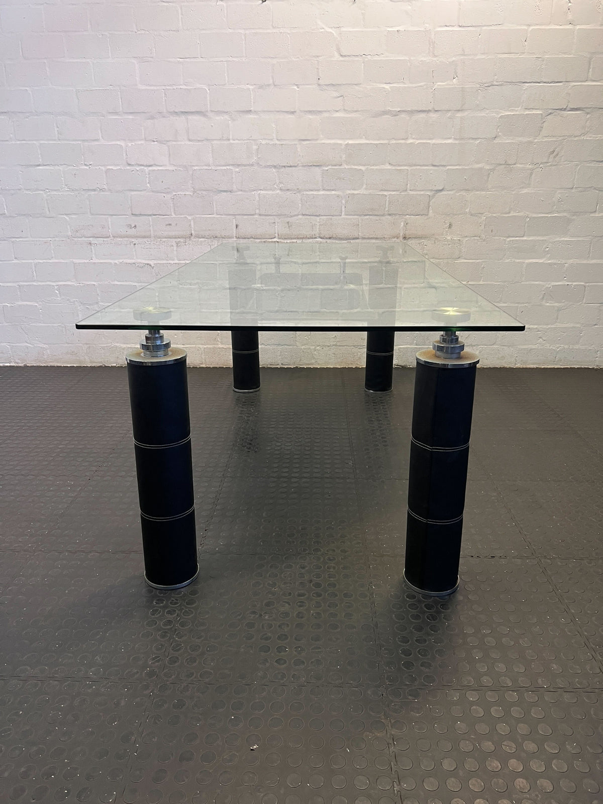 Stylish Glass-Top Dining Table with Black Metal Base – Minor Scratches - REDUCED - 2ndhandwarehouse.com