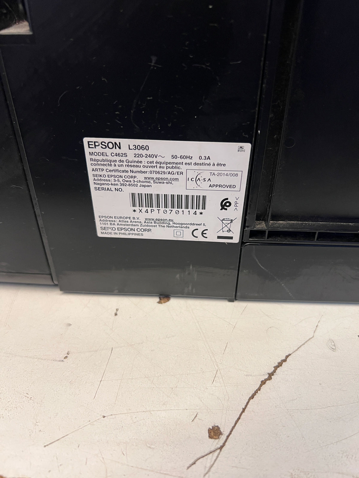 Epson L3060 Cartridgeless Printer - Compact, Black, Good Condition - PRICE DROP